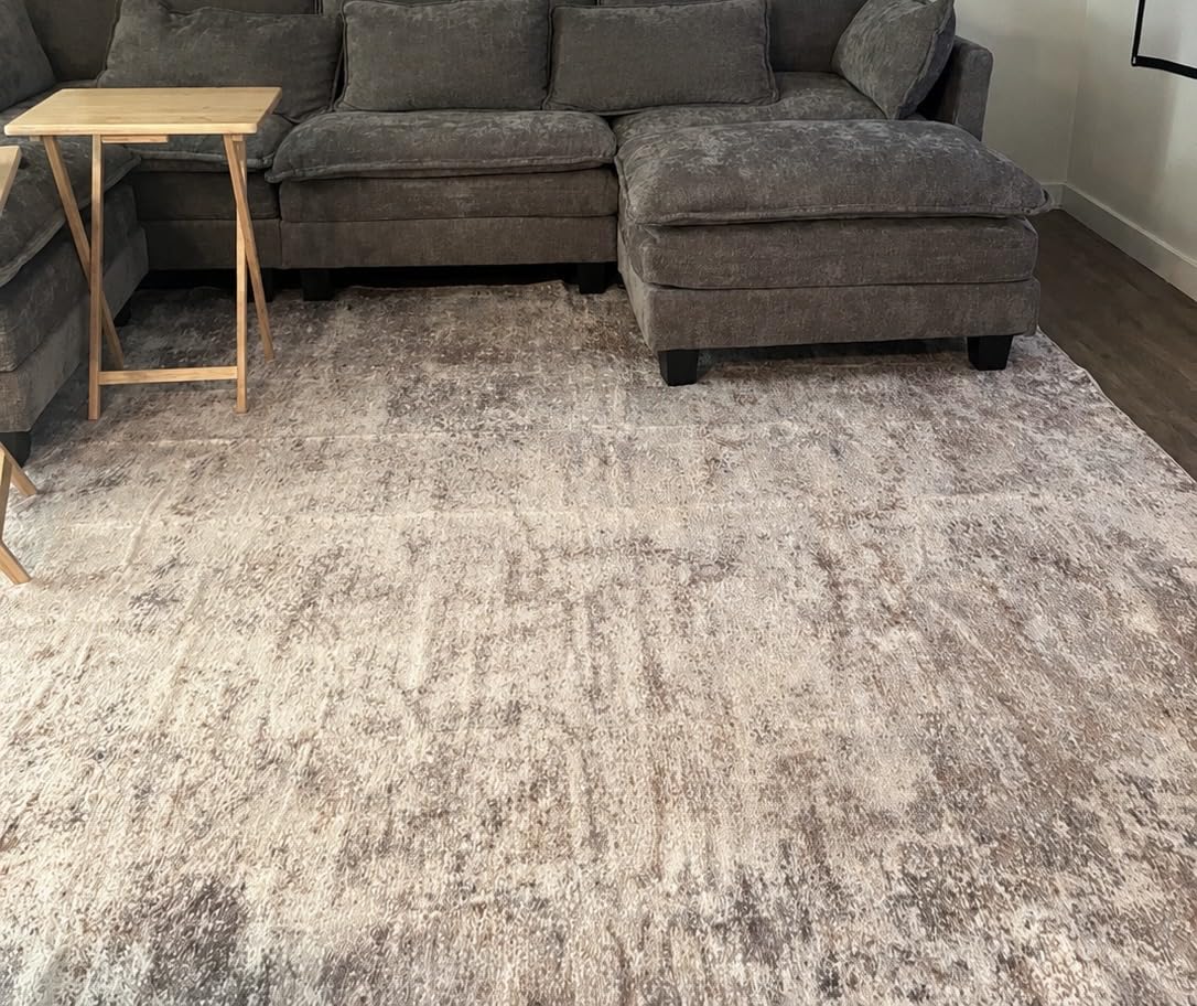 UERMEI 8x10 Area Rug Living Room Rugs - Washable Neutral Modern Abstract Soft Thin Large Rug Indoor Floor No Slip Rug Carpet for Bedroom Under Dining Table Home Office Decor - Brown Grey customer photo 1