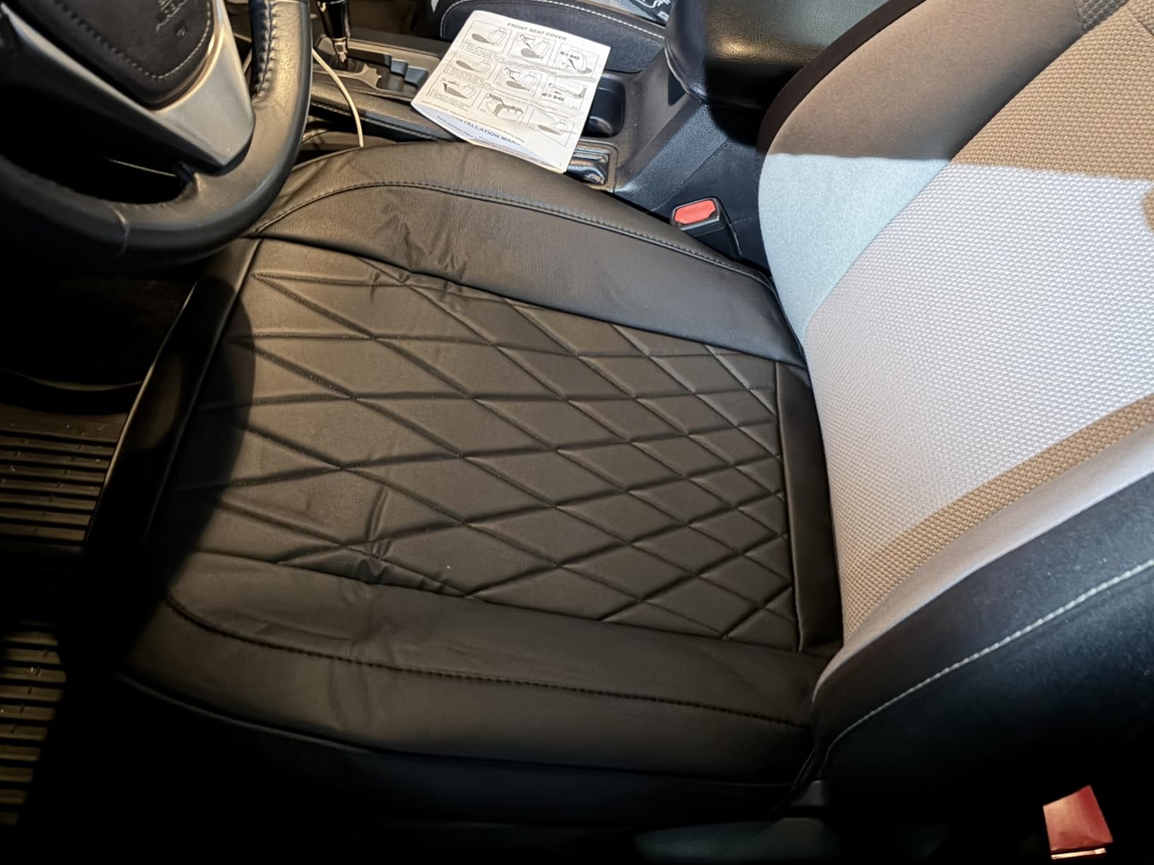 CAR PASS 2 Pack Leather Front Car Seat Covers, Bottom Seat Covers Full Wrapped with Storage Pocket, Anti-Slip Leather Seat Protectors, Waterproof Seat Cushion Pad Universal Fit Sedan SUV Truck, Black customer photo 2