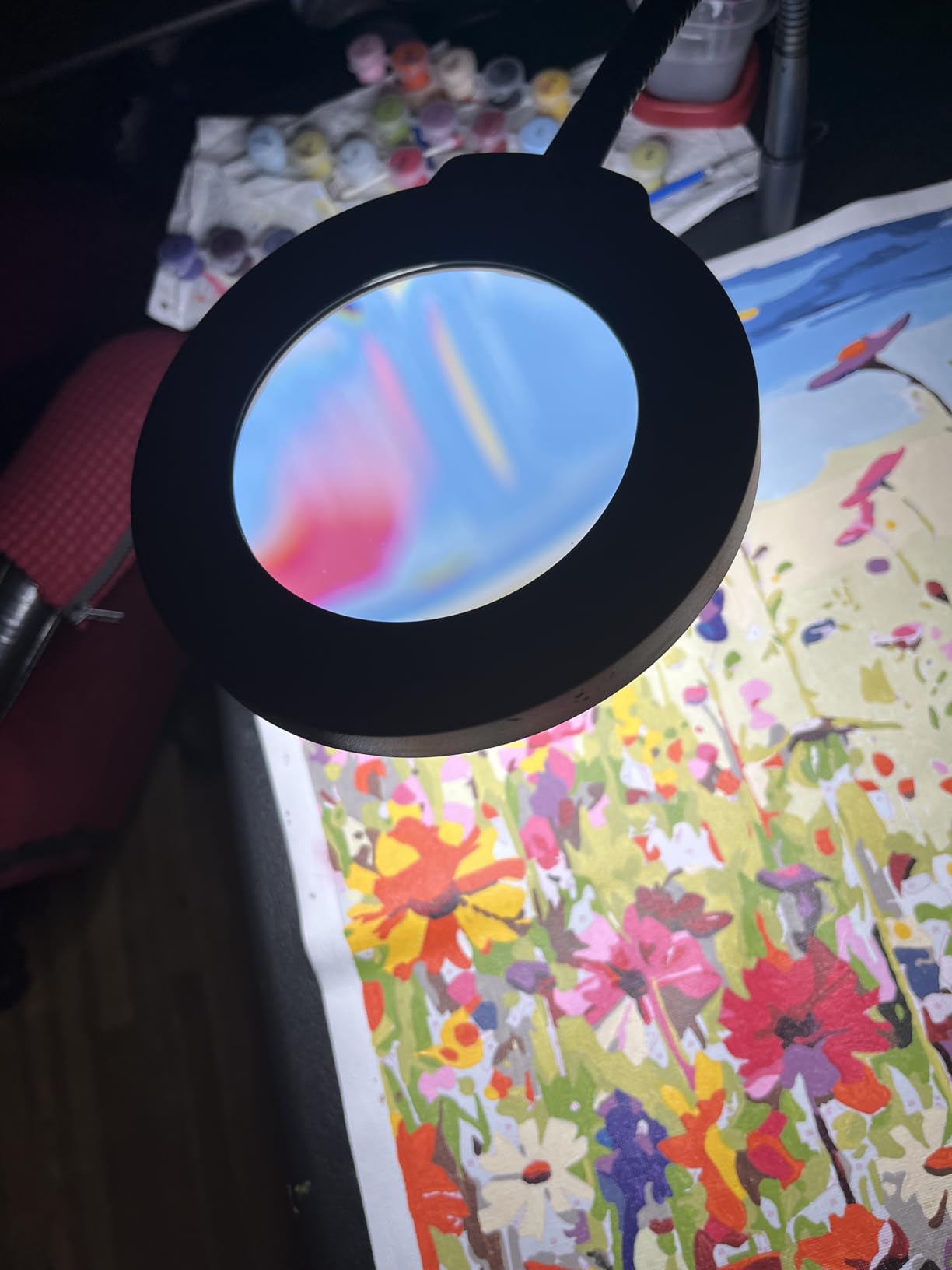 10X Magnifying Glass with Light and Stand, 5 Color Modes Stepless Dimmable LED Lighted Desk Lamp, Hands Free Magnifier with Flexible Goose-Neck for Craft Hobby Painting Sewing Close Work customer photo 1