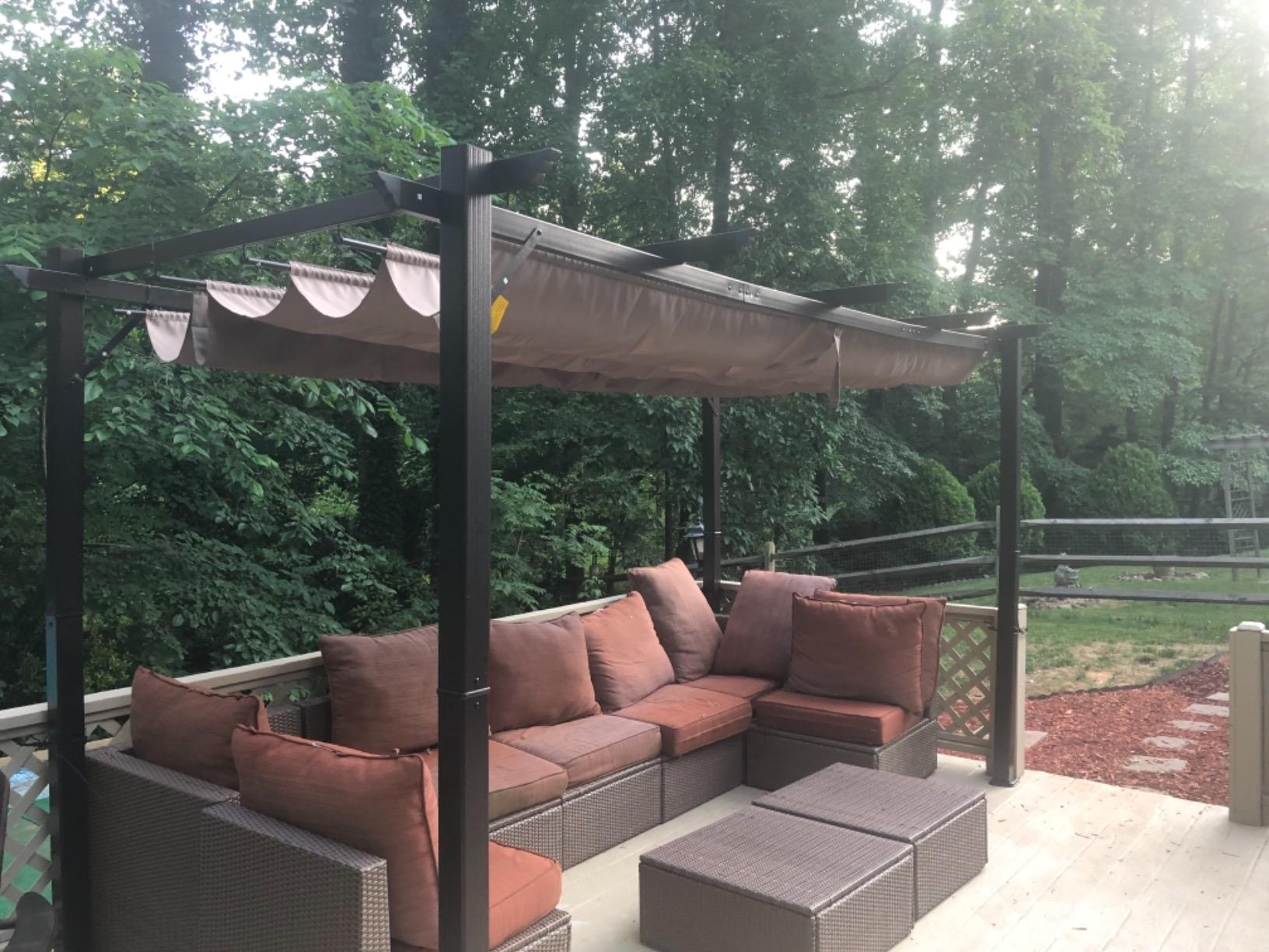 Outsunny 10' x 10' Aluminum Patio Pergola Retractable Canopy Dark Gray | Backyard Shade Shelter, for Porch, Outdoor Party, Garden, Grill Gazebo customer photo 1