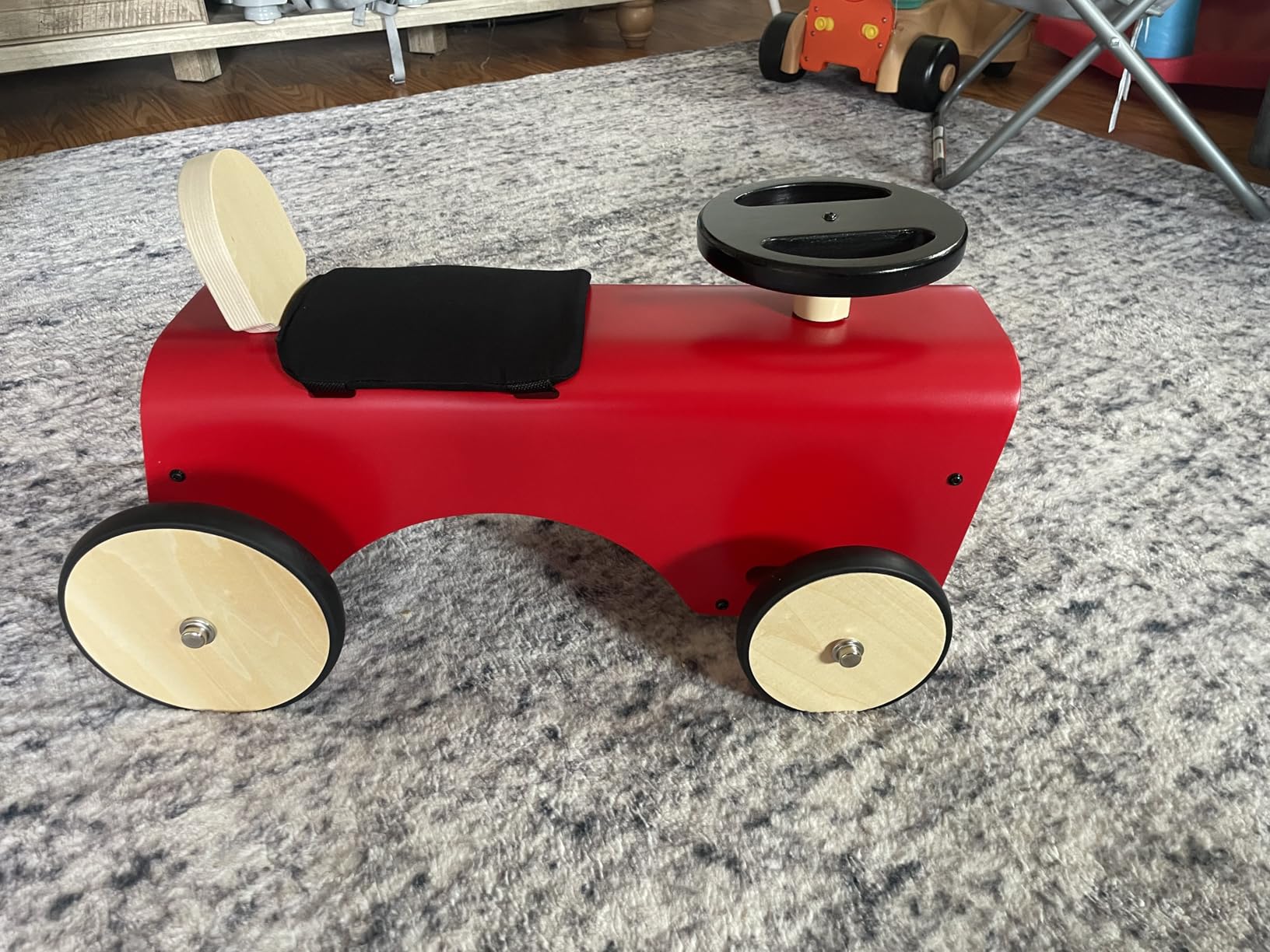 Retro Wooden Ride-On Tractor - 95% Pre-Assembled Toddler Balance Bike with Quiet Rubber Wheels & Limited Steering, Montessori Learning Walker for Boys & Girls 18M+ (Red) customer photo 1