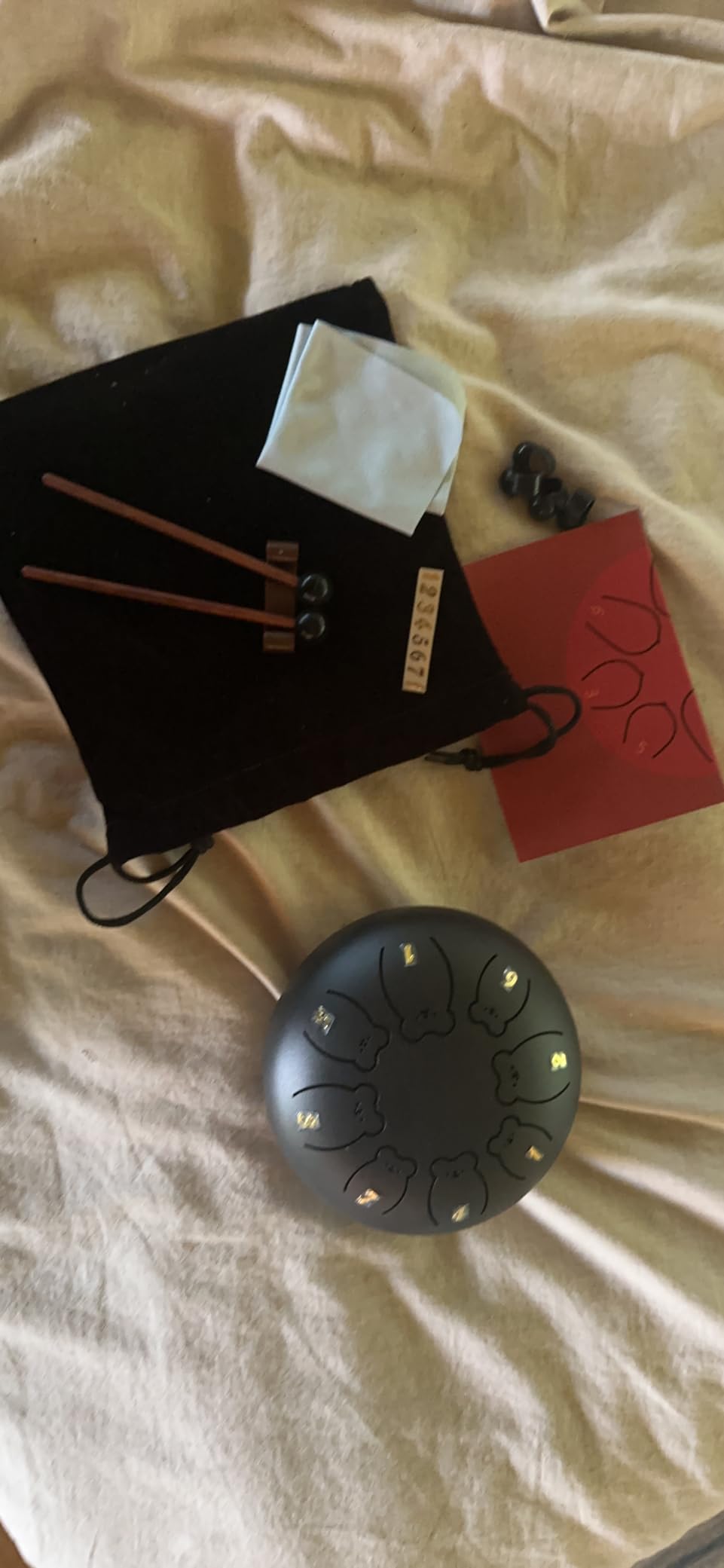 CAHAYA Steel Tongue Drum 12-Inch: 13 Notes Steel Percussion Hand Drum with Music Score Drum Mallets Finger Paddles and Carry Bag for Meditation Entertainment Musical Education Sage Green CY00374-1 customer photo 2