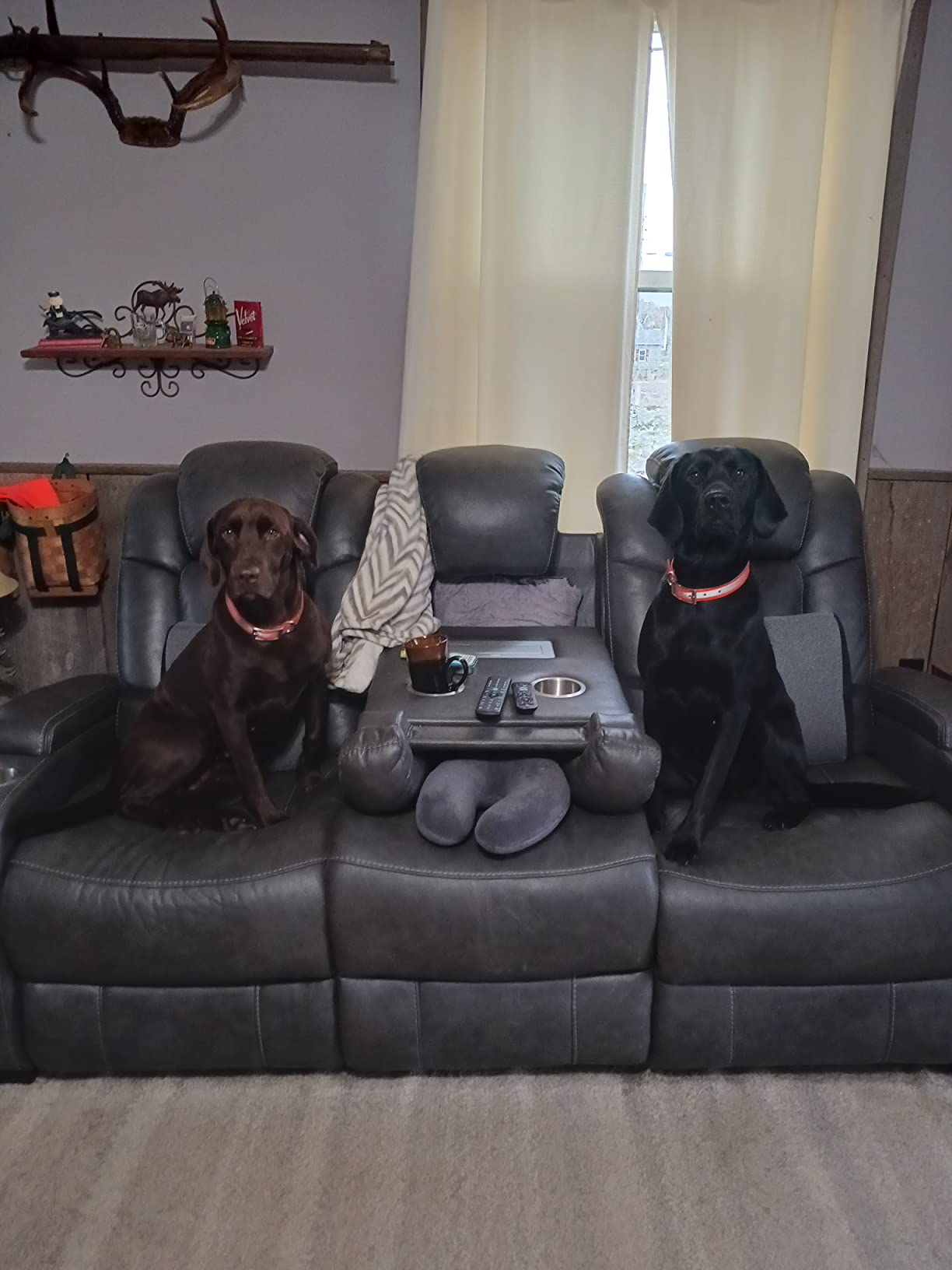 Signature Design by Ashley Power Reclining Faux Leather Loveseat, Brindle | Medium plush cushions with 4 cup holders, Easy View power headrests for home theater, Wolfridge Series customer photo 2