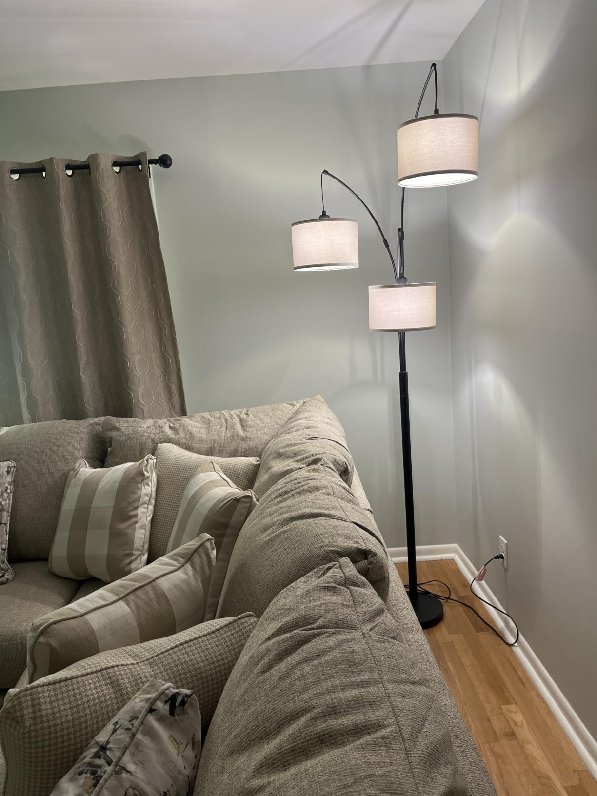 Dimmable Floor Lamp, 3 Lights Black Arc Floor Lamp, Modern Tall Standing Tree Lamp with Grey Linen Shades & Heavy Base, 3000LM LED Bulbs, Bright Lighting for Living Room, Bedroom, Office & Reading customer photo 1