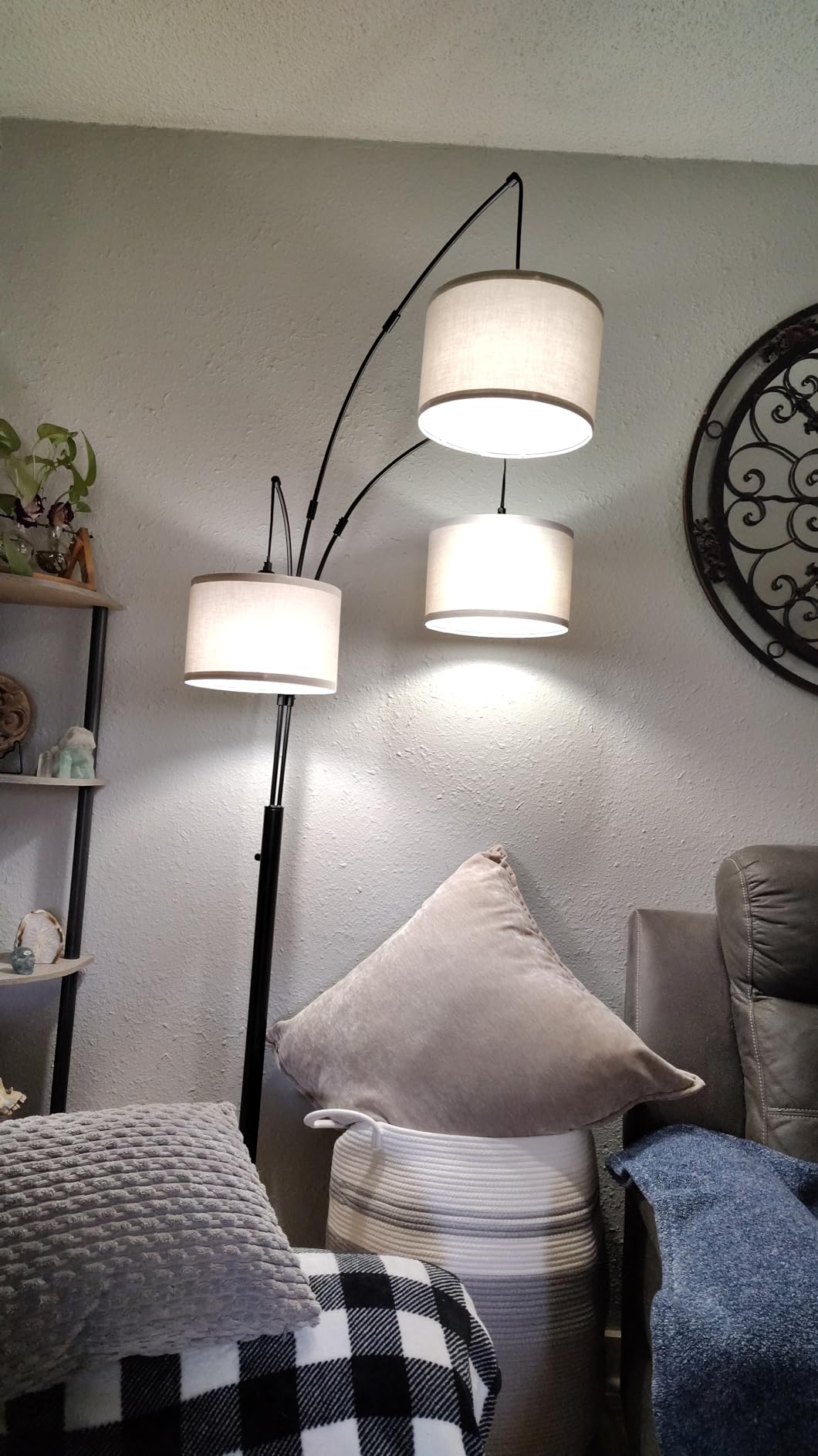 Dimmable Floor Lamp, 3 Lights Black Arc Floor Lamp, Modern Tall Standing Tree Lamp with Grey Linen Shades & Heavy Base, 3000LM LED Bulbs, Bright Lighting for Living Room, Bedroom, Office & Reading customer photo 2