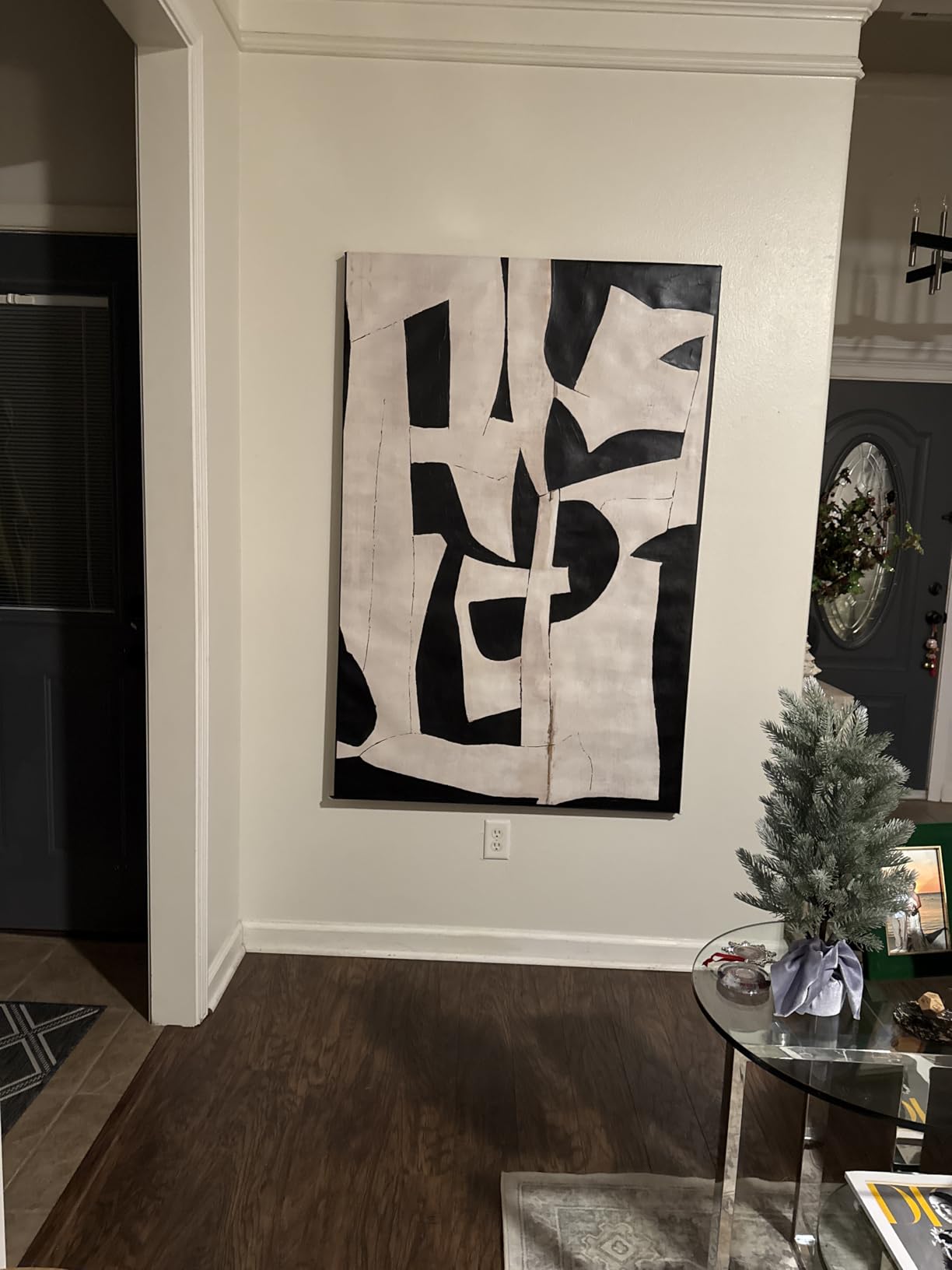 Extra Large Abstract Black Wall Art Living Room Modern Artwork | Minimalist Neutral Wall Decor Oversized Beige Home Office Pictures Framed Vertical Canvas Painting customer photo 2