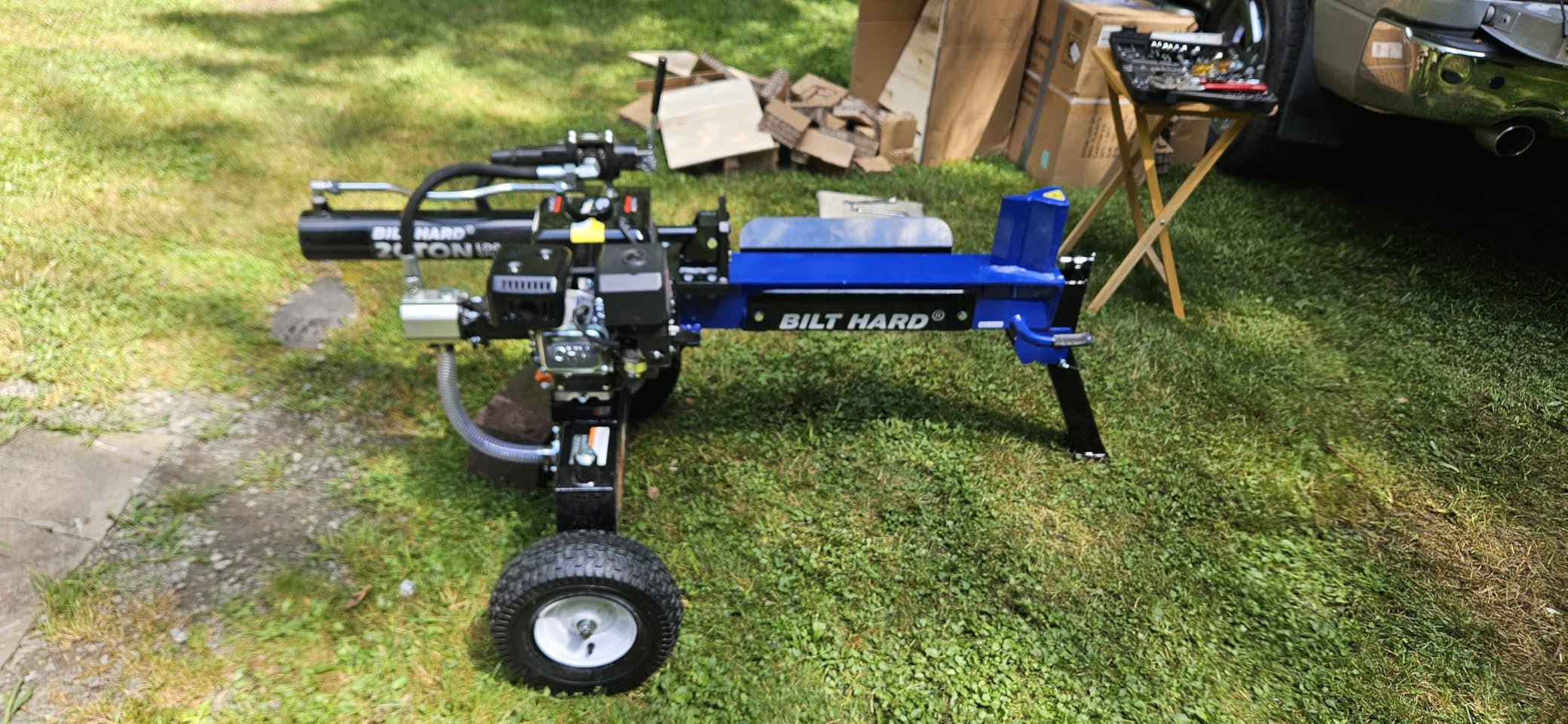 BILT HARD 20-Ton Gas Log Splitter, Hydraulic Wood Splitter with 7 HP 209cc OHV Engine, Towable Hitch, 13