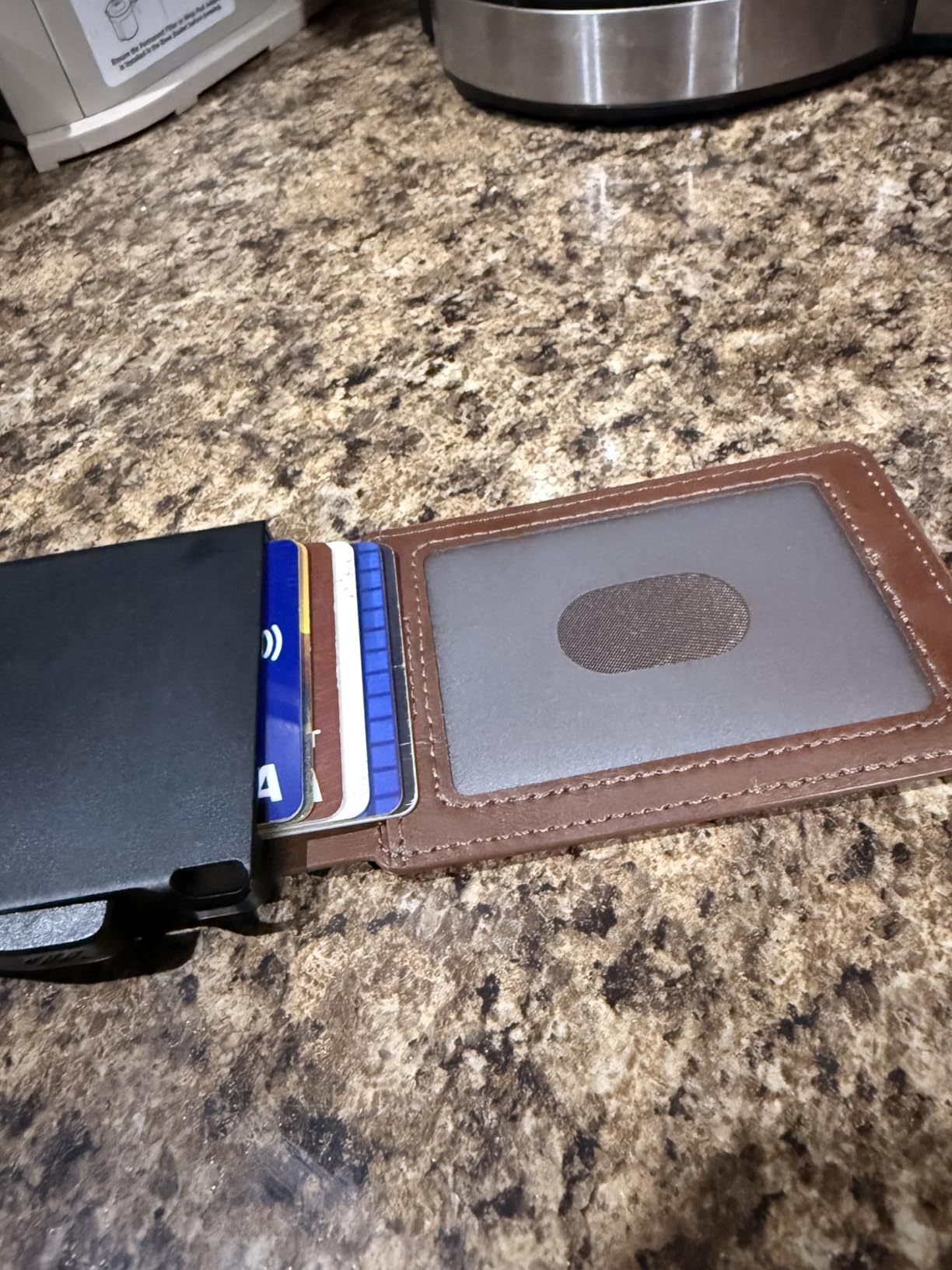 typecase Tactical Wallet for Men Card Holder: Pop Up Card Case, Genuine Leather, Smart, RFID Blocking, Slim, Minimalist, Thin, Front Pocket - 9-13 Card Capacitiy, ID Window, Money Clip (Brown) customer photo 1