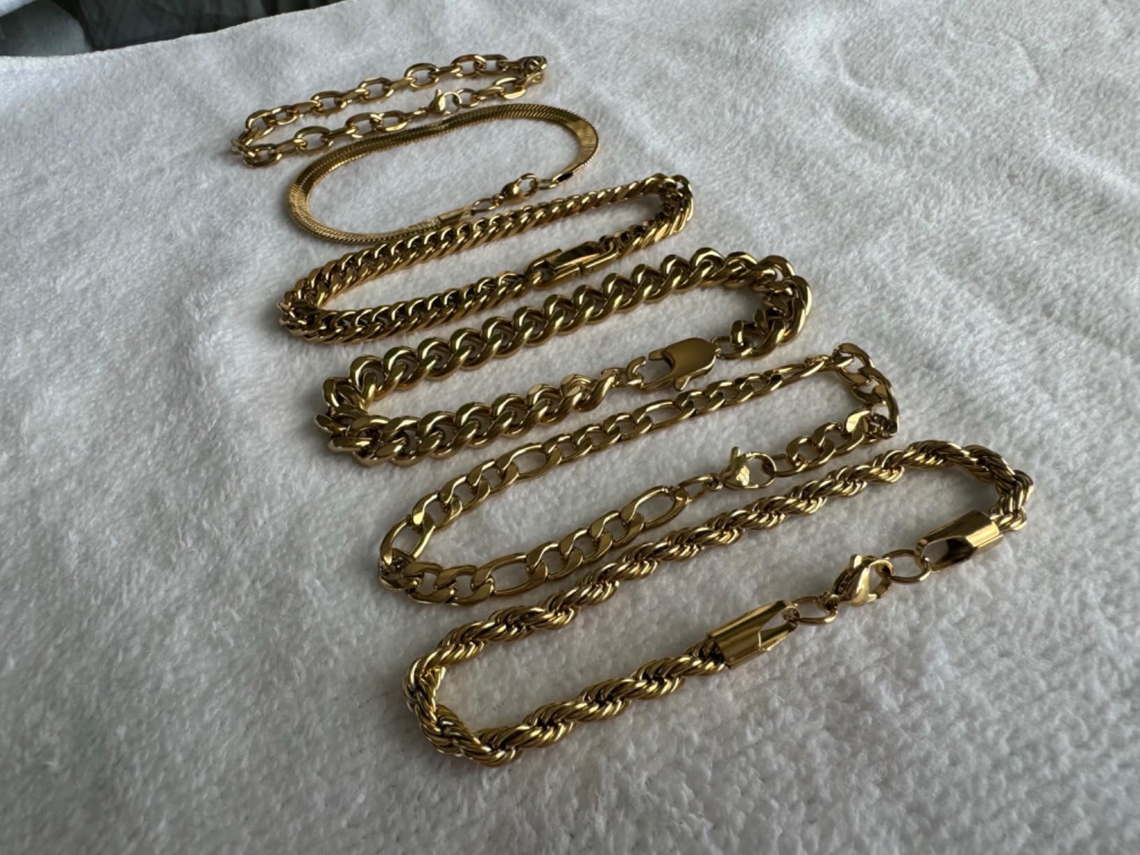 6 Pcs Chain Bracelet for Men, Stainless Steel Cuban Curb Link Rope Paperclip Figaro Herringbone Chain Bracelets Set Jewelry Gifts for Man Woman Boys 7.5/8.3/9 Inches customer photo 2