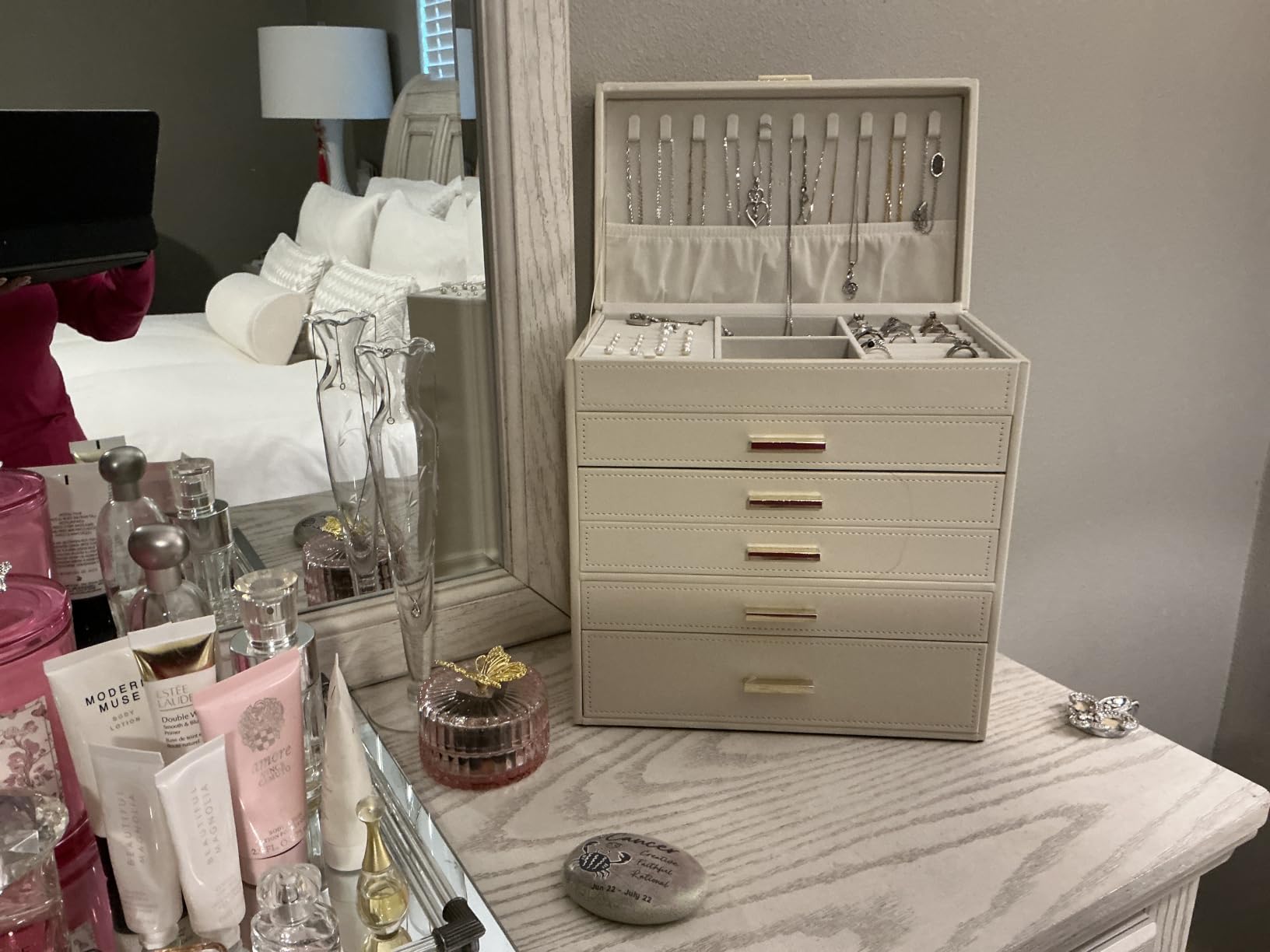VLANDO 6 Layer Large Jewelry Box - Jewelry Holder Organizer, Jewelry Box Organizer for Drawer Necklace Ring Bracelet and Watch, Birthday Gift for Loved Ones - Beige customer photo 1