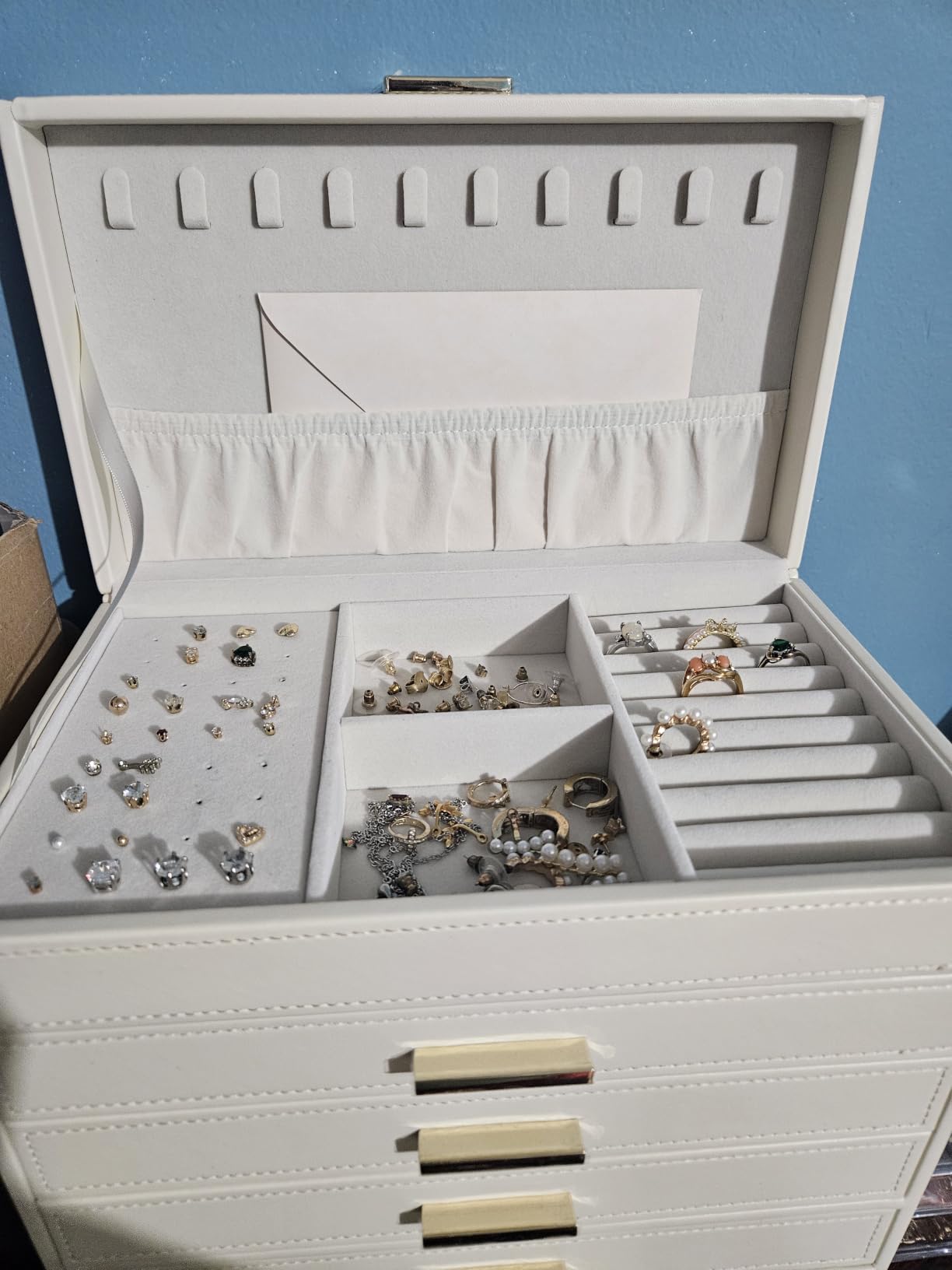 VLANDO 6 Layer Large Jewelry Box - Jewelry Holder Organizer, Jewelry Box Organizer for Drawer Necklace Ring Bracelet and Watch, Birthday Gift for Loved Ones - Beige customer photo 2