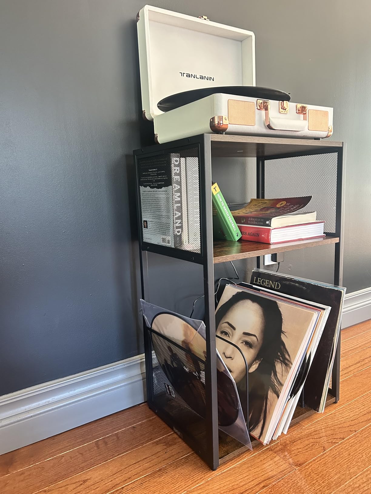 VASAGLE 3-Tier Record Player Stand, Vinyl Record Storage up to 100 Albums | Side Table, End Table for Living Room, Bedroom, Rustic White, DACEY Collection ULET275W01 customer photo 2
