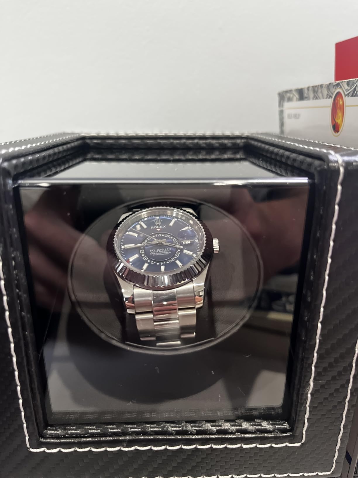 Watch Winder for Automatic Watches: Automatic Single Watch Winder Box with Japanese Quiet Motor, Rotating Watch Case in Black Carbon Fiber Leather, Gifts for Men & Collectors customer photo 1