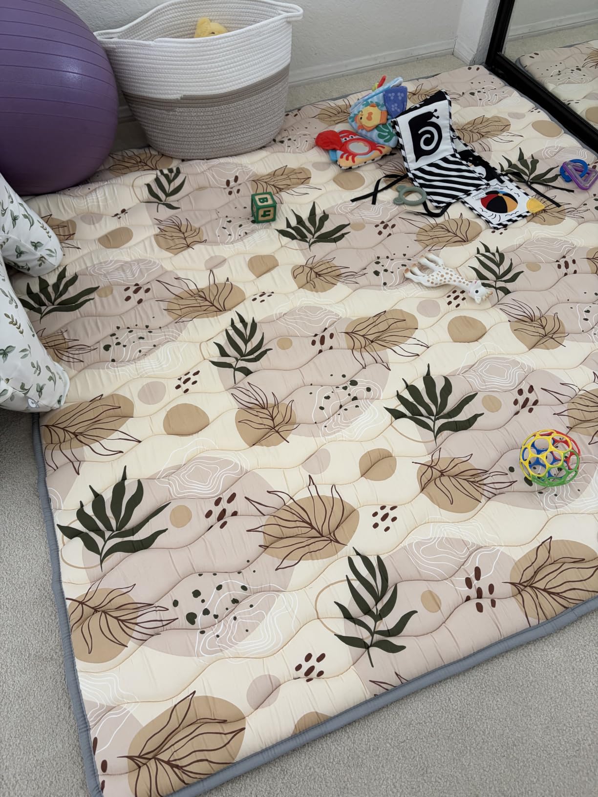 Blissful Diary Baby Play Mats for Floor, 50x50 Playpen Mat, Thick Cushioning Padding Foam Playmat for Baby and Toddlers Infants, Non-Slip & Machine Washable, Earth Tones Design customer photo 2