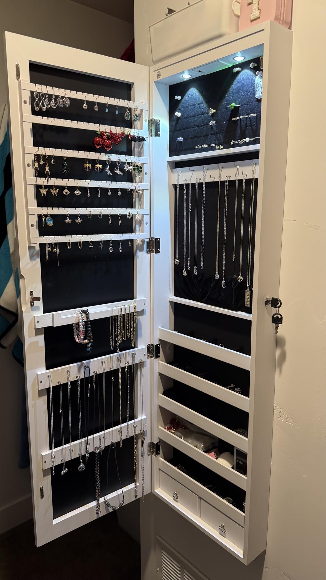NAFORT 2 LEDs Full Length Mirror with Jewelry Armoire, Jewelry Organizers and Storage with 2 Mounting Options, Rustic Brown customer photo 2