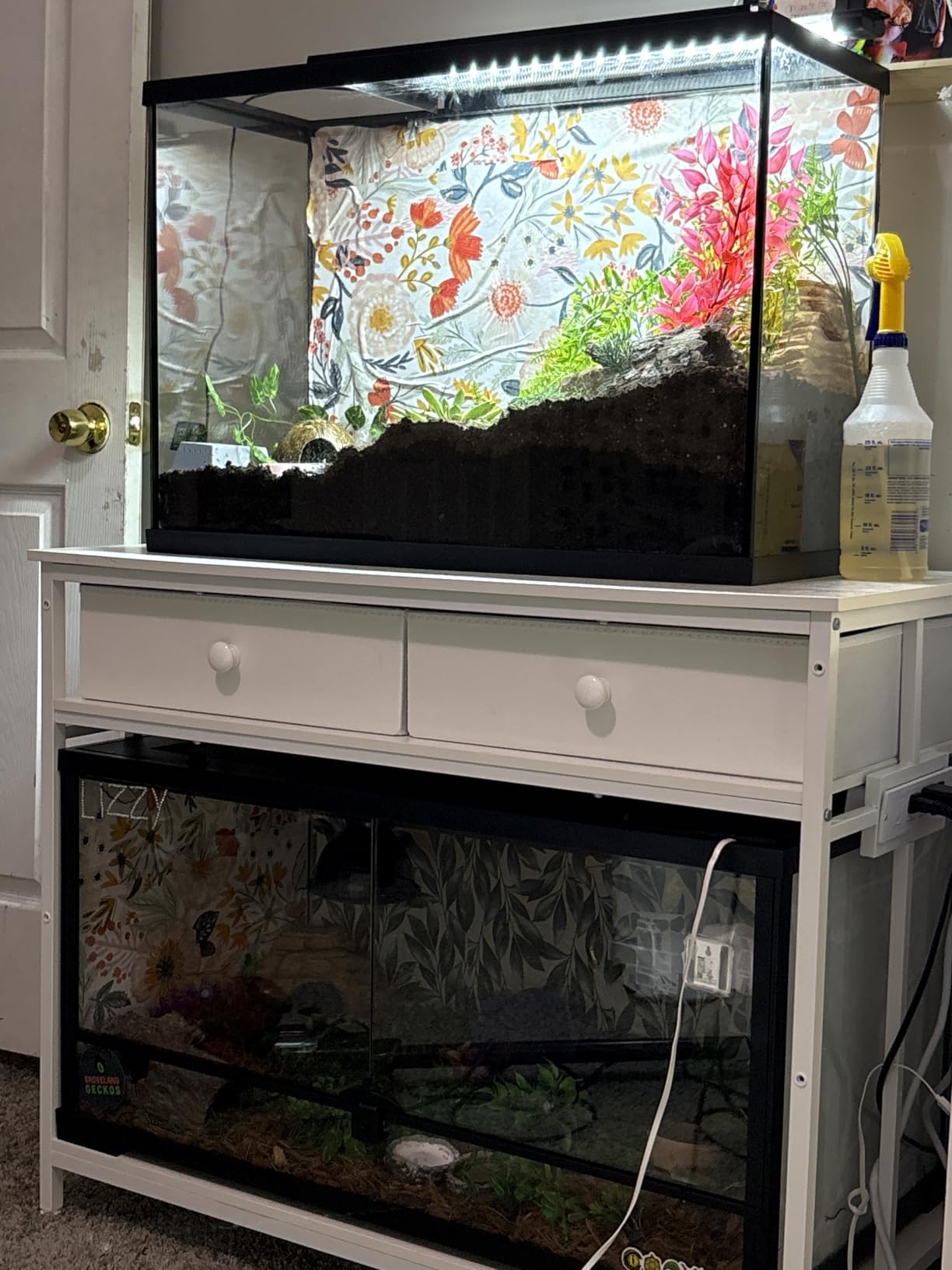 VOWNER 40 Gallon Aquarium Stand with Power Outlet & Cabinet Storage, Black | Metal Frame Fish Tank Stand, Double Turtle Reptile Terrariums Tank Stand, 39.4