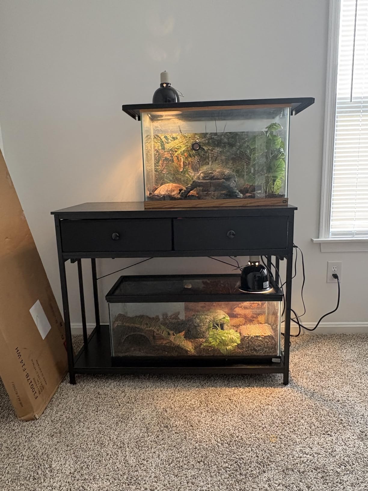 VOWNER 40 Gallon Aquarium Stand with Power Outlet & Cabinet Storage, Black | Metal Frame Fish Tank Stand, Double Turtle Reptile Terrariums Tank Stand, 39.4