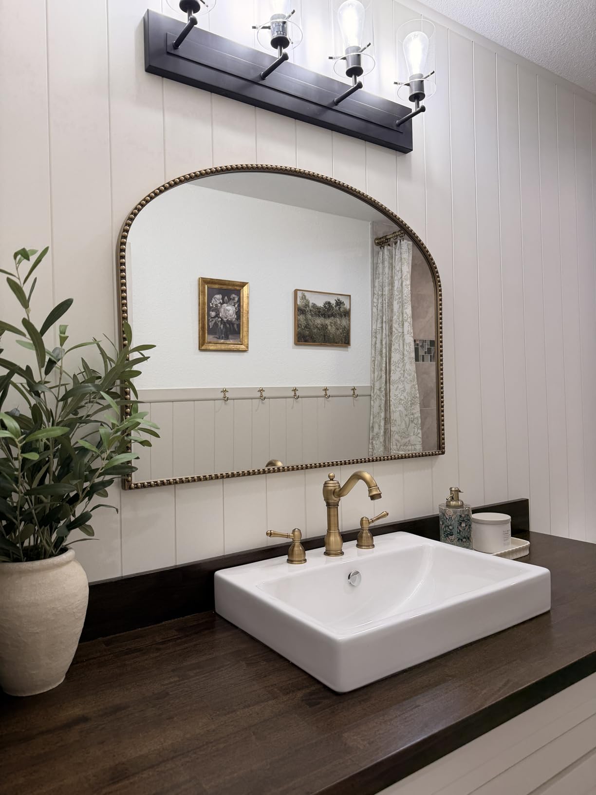 Antique Gold Arched Wall Mirror, 36