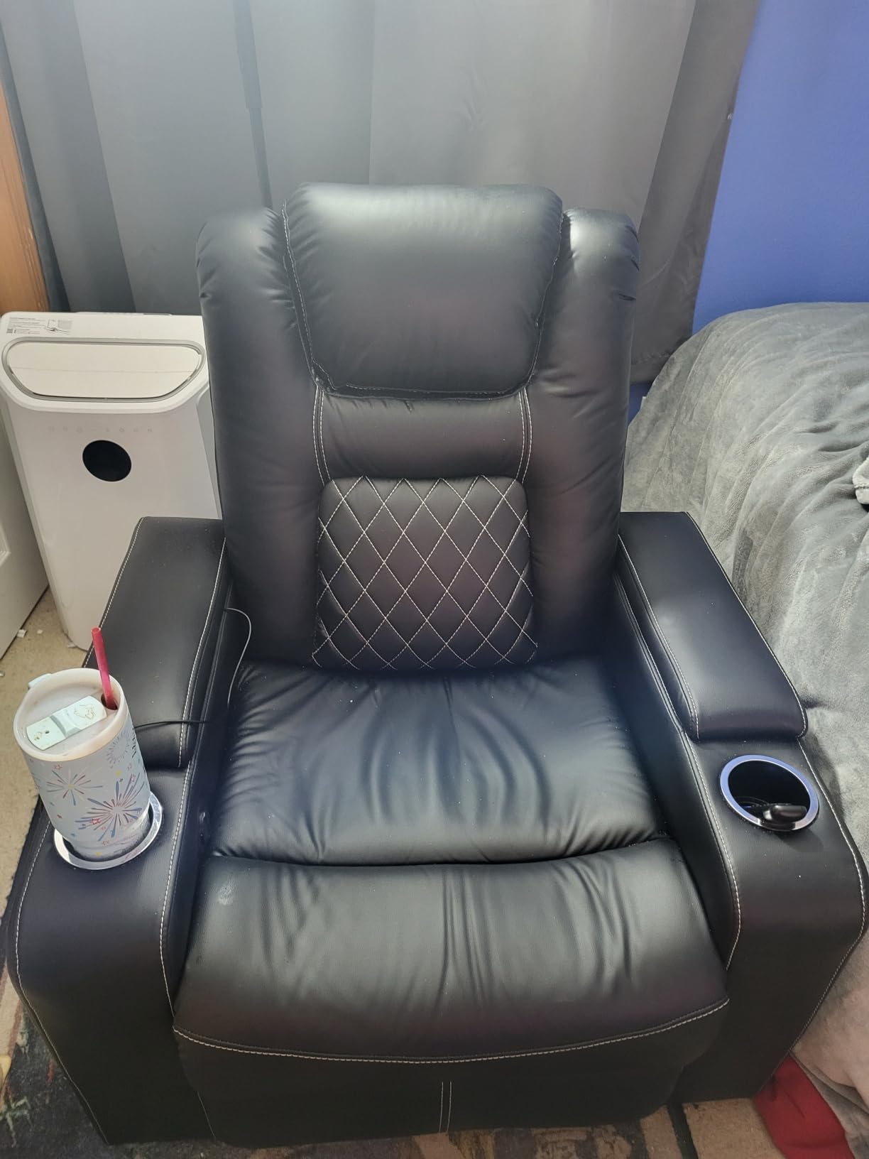 CANMOV Electric Power Recliner Chair Set of 2, Breathable Leather Home Theater Seating with Hidden Arm Storage, Power Recliner Chair for Living Room with USB Ports and Cup Holders, Black customer photo 1