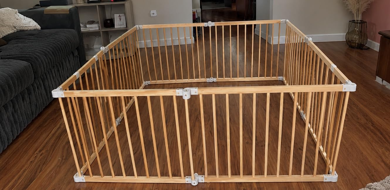 Wooden Baby Playpen 50x65x24In Adjustable Play Yard with Lock Gate | Easy to Assemble, Large Portable Play Pen for Babies and Toddlers, Infant Play Pen Play, Made of Natural Pine Wood customer photo 1