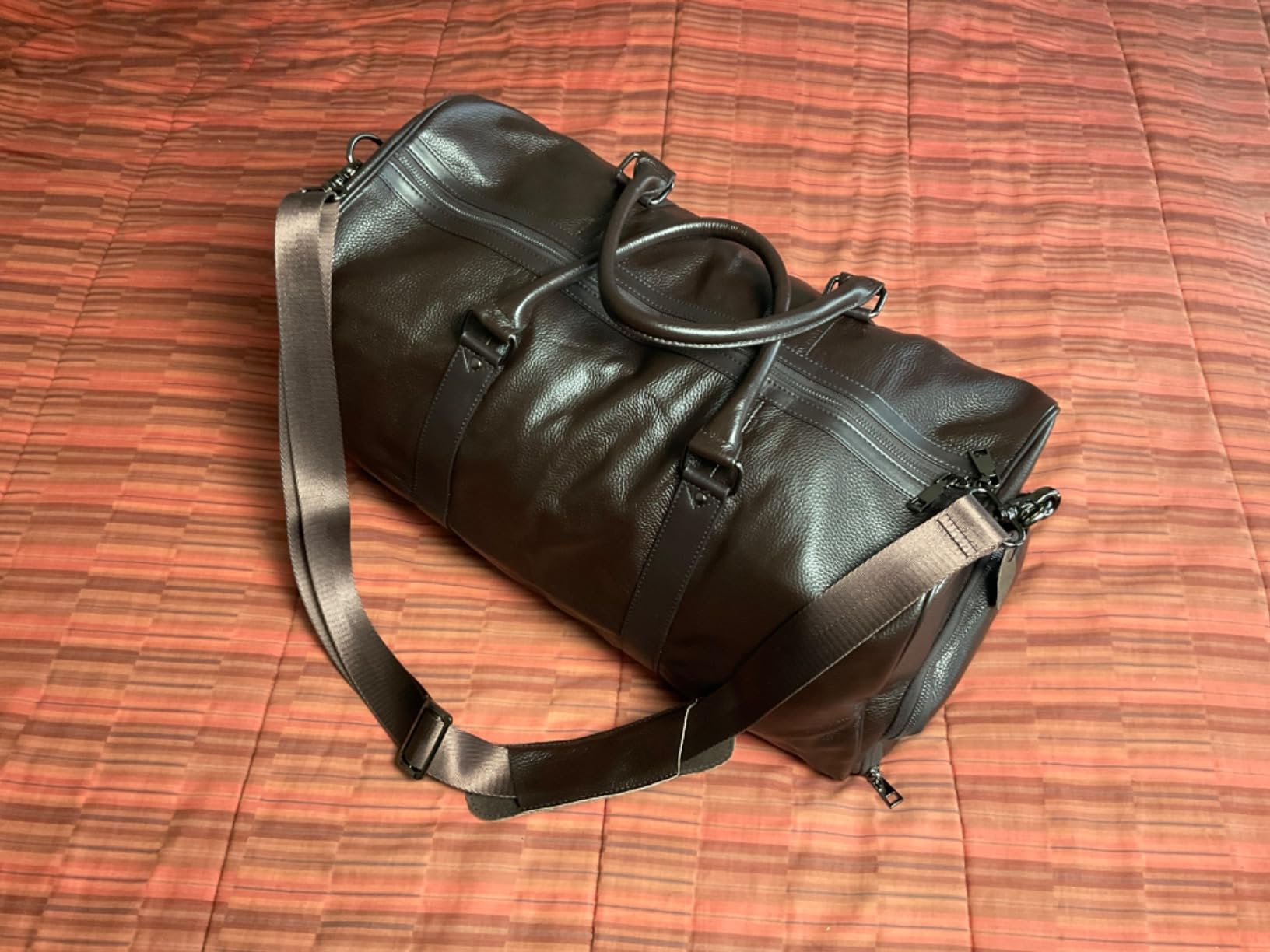 Genuine Leather Travel Duffel Bags for Men and Women Leather Overnight Weekend Bags Sports Gym Duffle, 9423 Black customer photo 1