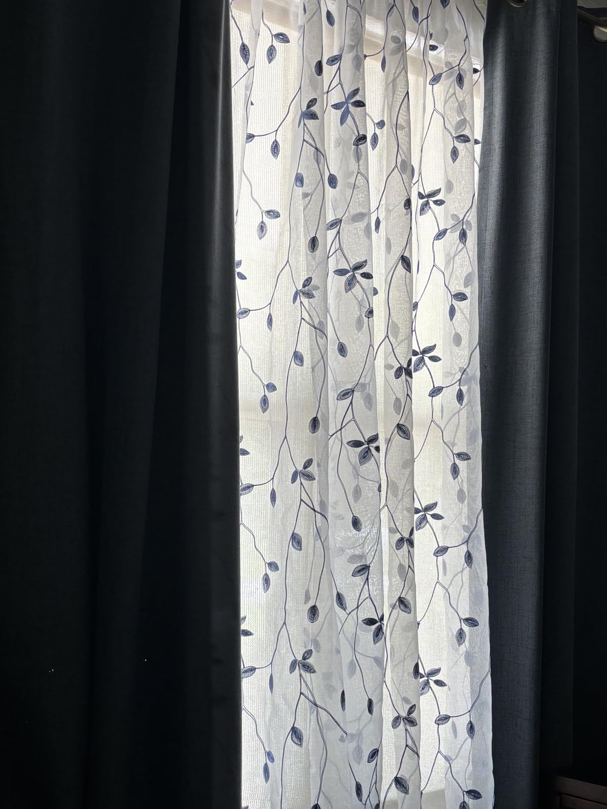 AmHoo 2 Panels Embroidered Leaf Pattern Semi Sheer Curtains Foliage Floral Voile Window Draperies Treatment for Bedroom Living Room Rod Pocket White Sage Green 53 x 84 Inch customer photo 2