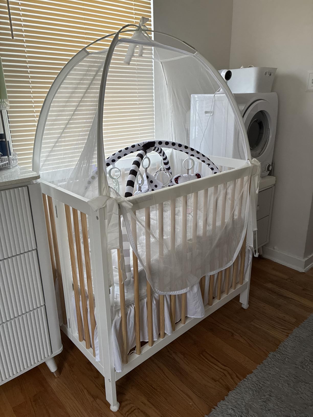 Delta Children Mia Portable Folding Mini Crib with 1.5-Inch Mattress - Greenguard Gold Certified, Bianca White/Natural customer photo 1