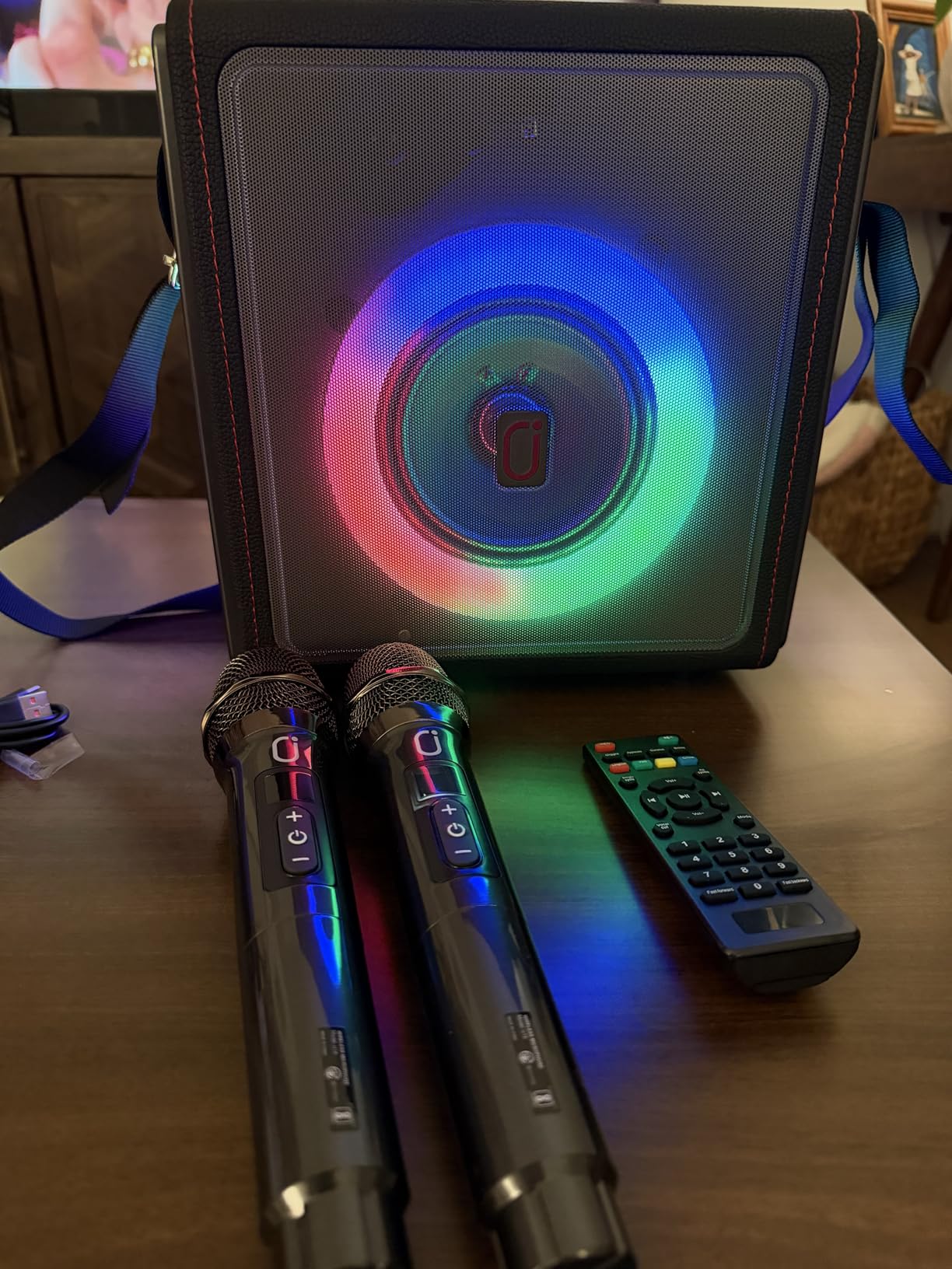 Karaoke Machine for Adults with 2 Wireless Microphones, 200W PA System | Pitch Correction, Bluetooth 5.3, Retro Leather Design, 24H Playtime, TV Connection, TWS Stereo and Live Performance Support customer photo 2
