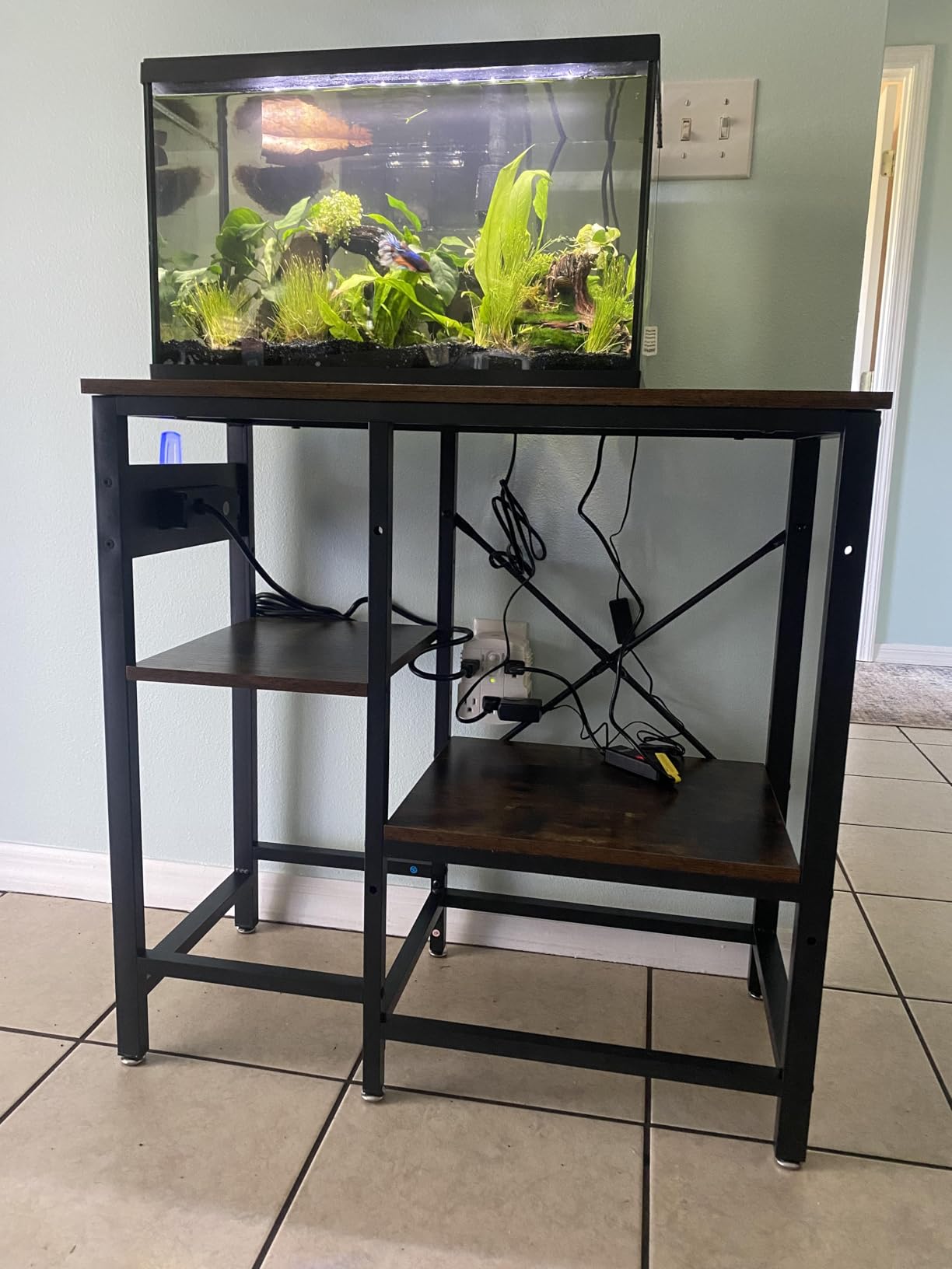 Bestier 55-75 Gallon Fish Tank Stand with Power Outlet, Rustic Brown, 49x13 | 6-Leg Steel Frame, 3-Tier Adjustable Shelves for Filters Storage, 700Lbs Capacity, 5-In-1 Power Outlet, 4 Leveling Feet customer photo 2