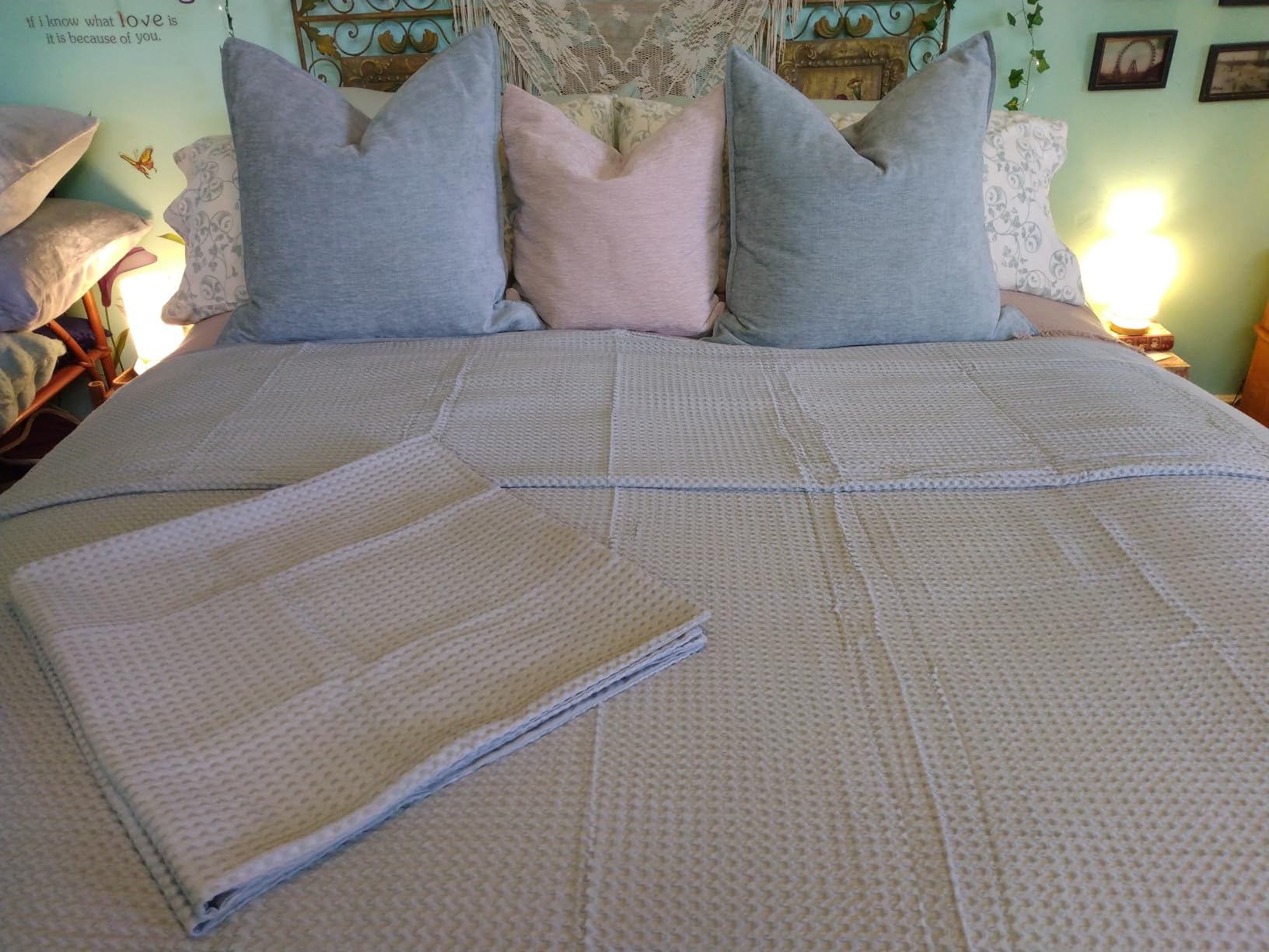 3Pcs 100% Egyptian Cotton Waffle Duvet Cover Set Queen 90 x 90, White | 600 TC, Soft Breathable Luxury Textured Comforter Cover, All-Season customer photo 1