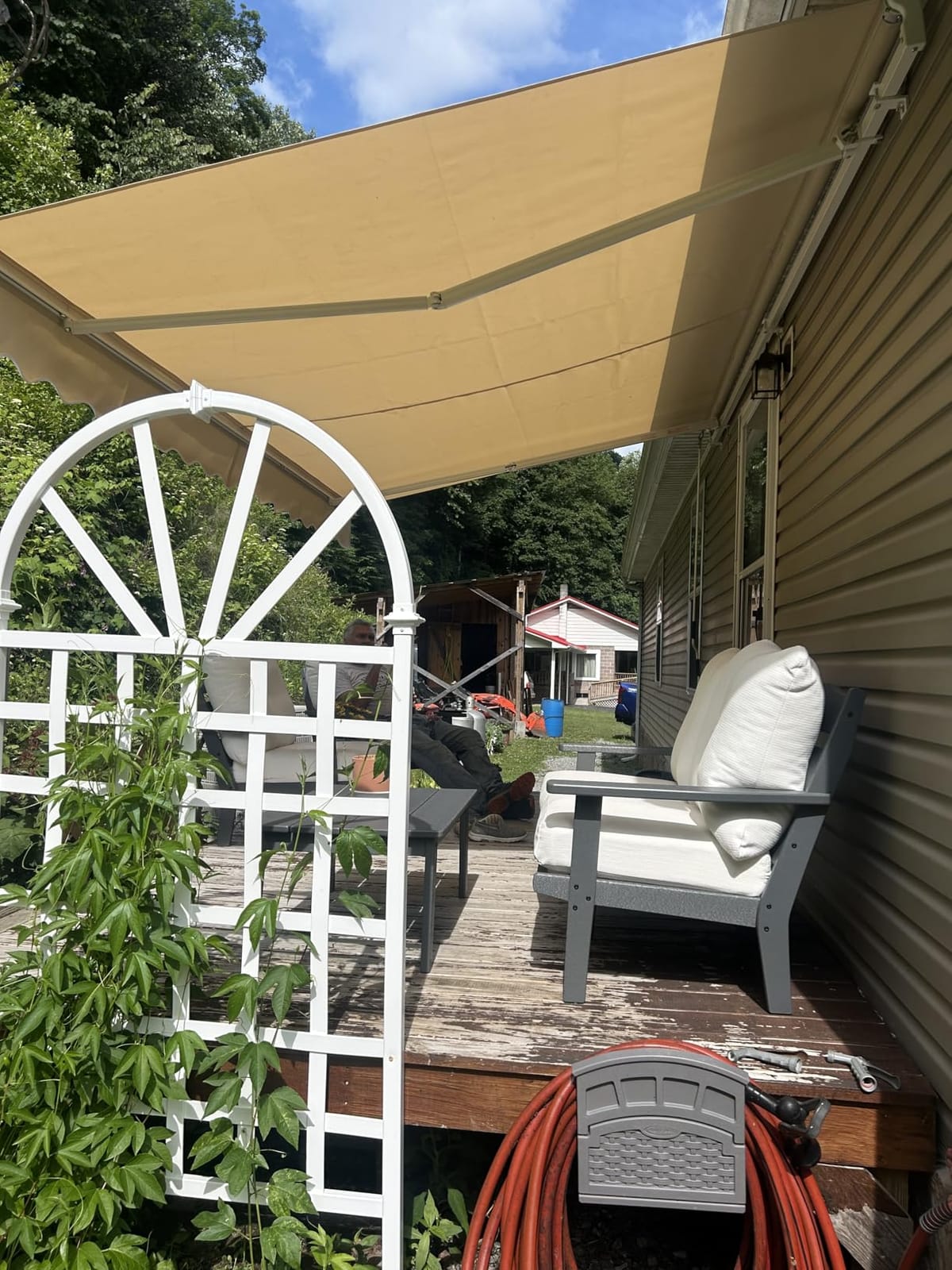 Yardenaler 12x10 FT Manual Retractable Outdoor Patio Awning, Window Sun Shade Shelter with Crank Handle & Canopy for Deck, Backyard, Garden, Balcony, Gray customer photo 2