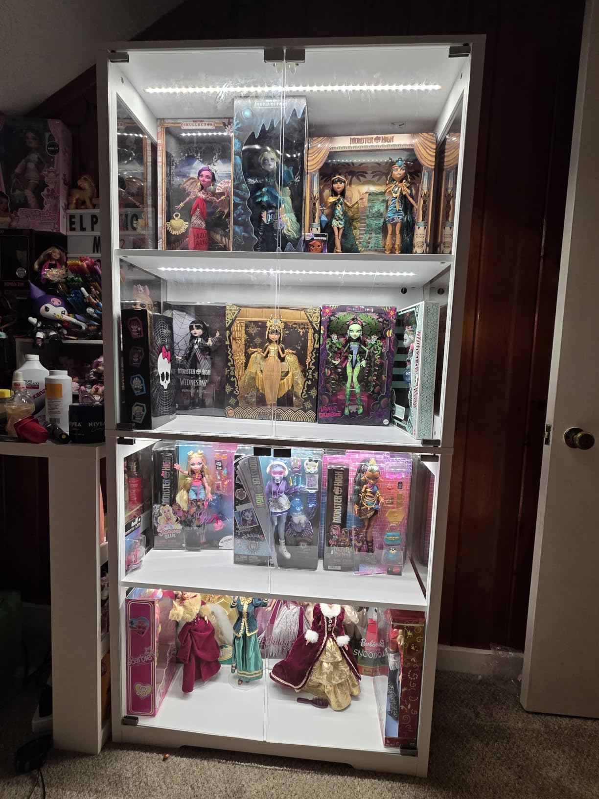 Display Cabinet with Glass Doors, 4-Tier Display Case, Black | Curio Cabinet with 3 Color Lights for Collectibles, Storage Cabinets with Human Body Sensor customer photo 2