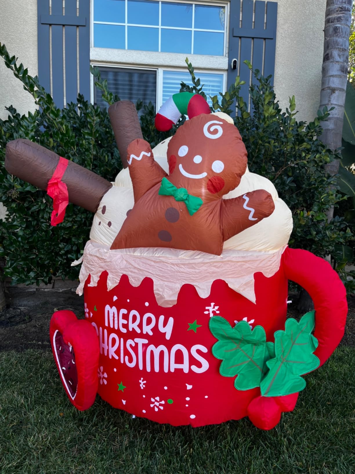 6FT Christmas Inflatables Outdoor Decorations, Gingerbread Christmas Inflatable Hot Cocoa Mug with Built-in LEDs Blow Up Christmas Decoration for Garden Lawn Yard Patio Xmas Inflatable customer photo 2