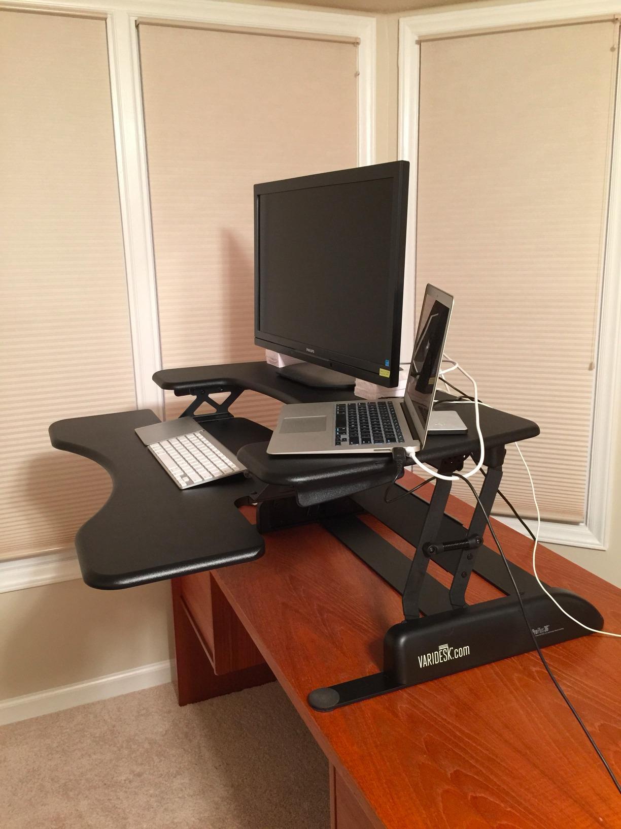 Vari Pro Plus 36 Standing Desk Converter - Spring-Loader Lift - Walnut | 11 Height Settings, Laptop Sit-Stand Desk Riser for Home Office + Table Tops - Fully Assembled customer photo 1