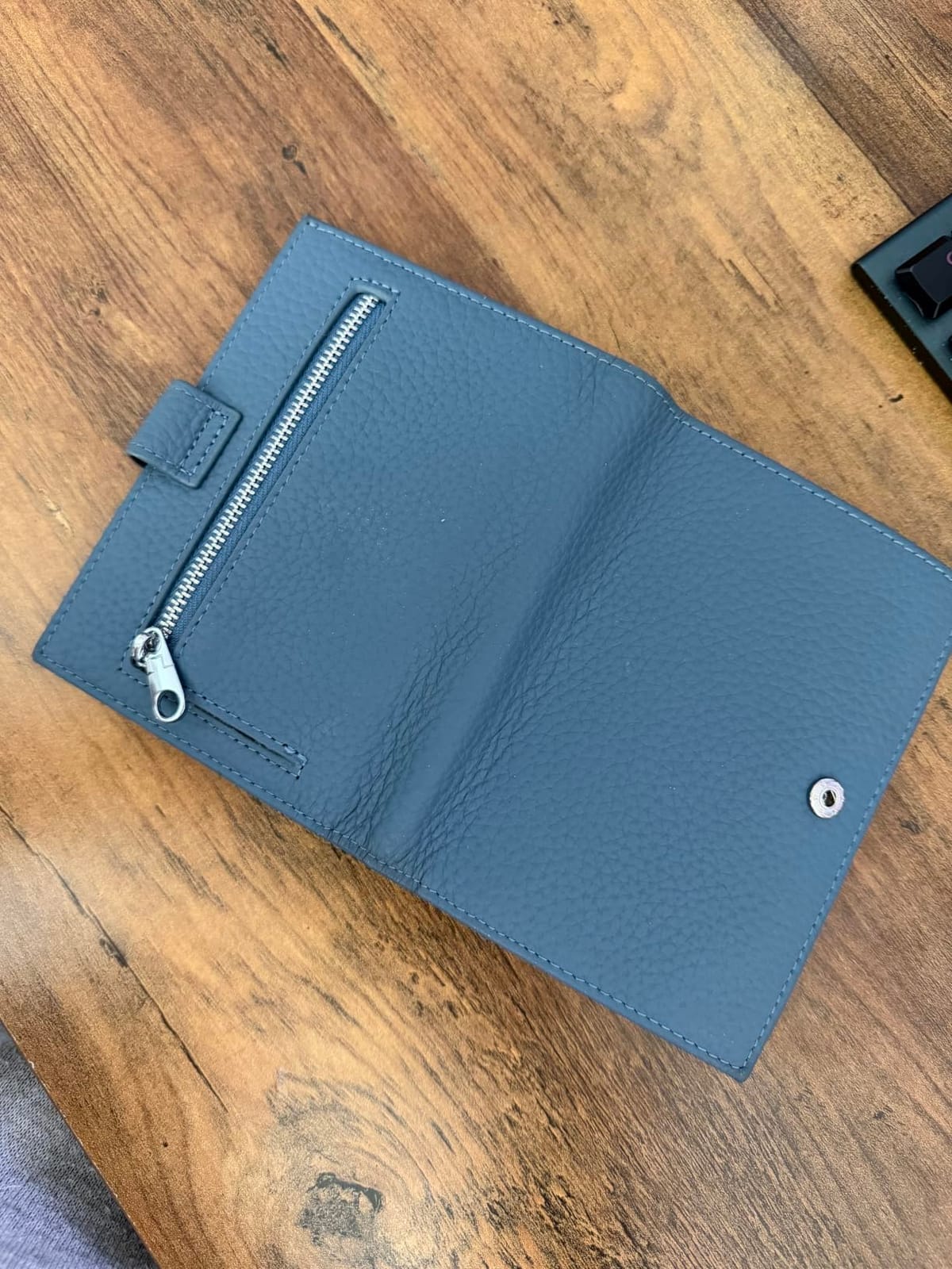 Karmiir RFID Slim Passport Holder for Man & Women, Compact Leather Passport Wallet with Card Holders SIM Slots, Zippered Coins Pocket and Cash Holder Travel Passport Cover Case, Dark Blue customer photo 2