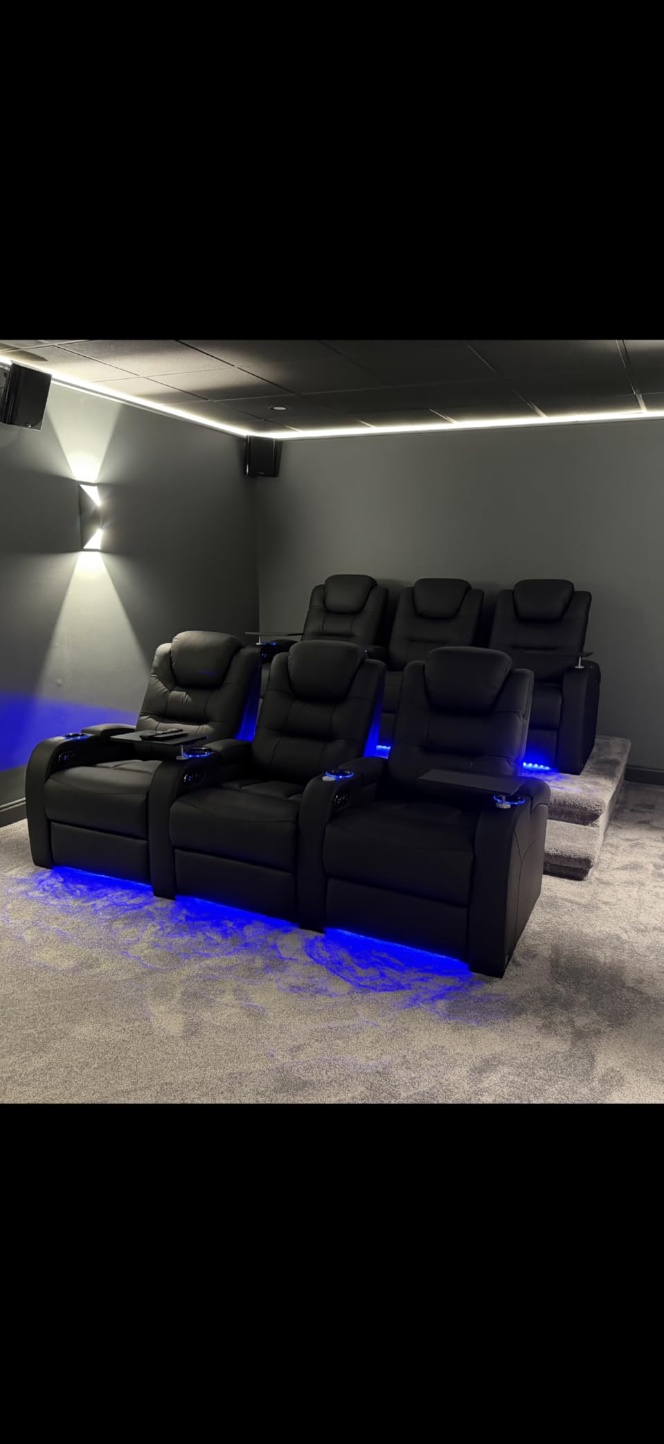 comfiroom Home Theater Seating, Top-Grain Leather Power Recliner Chair | Simple Style Black Dual Power Electric Headrest Movie Theater Chairs Gaming Sofa with Tray Table, Row of 4 customer photo 2