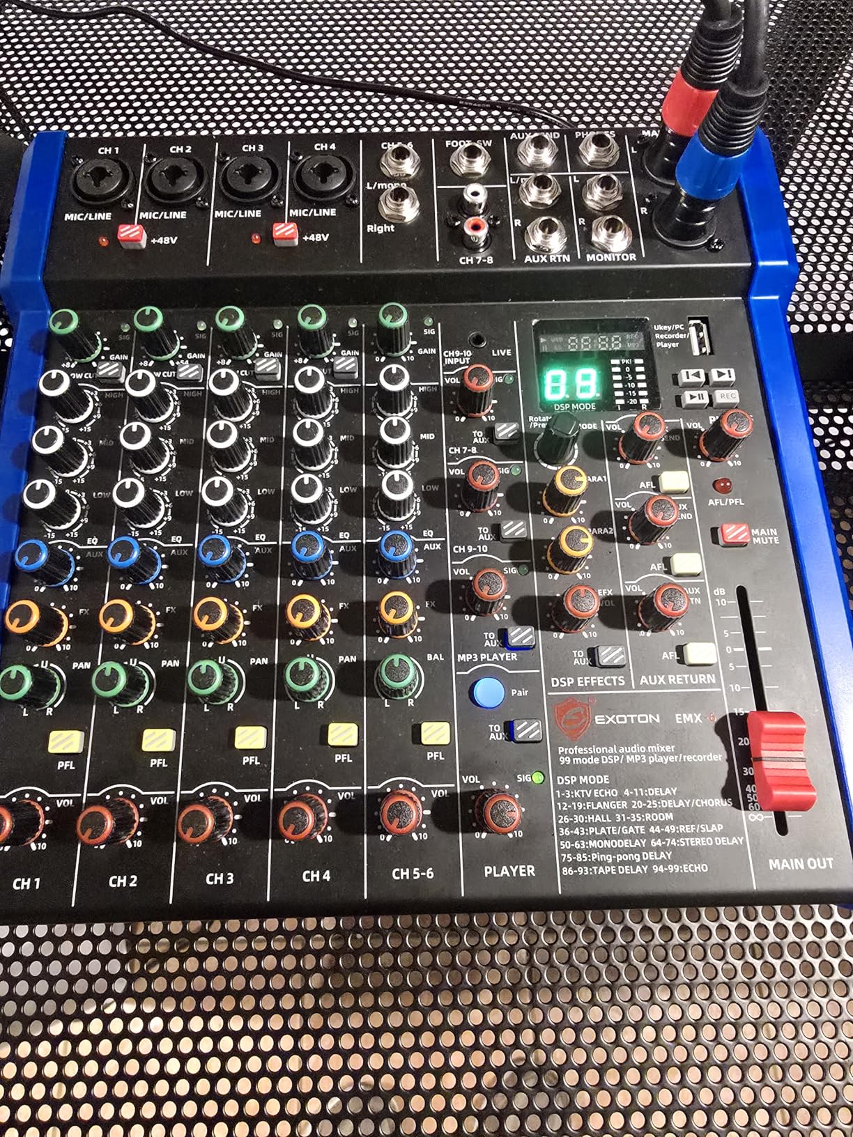 EXOTON Professional Audio Mixer Console, 6 Channel with USB, Bluetooth, MP3 Input, 48V Phantom Power, Ideal for Studio, Live Performance, and DJ Use customer photo 1