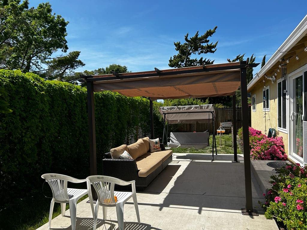 HAPPATIO 10' X 13' Outdoor Retractable Pergola Canopy for Deck, Backyard, Patio, Aluminum Pergola with Sun Canopy, Includes Ground Studs and Expansion Screws (Grey) customer photo 1