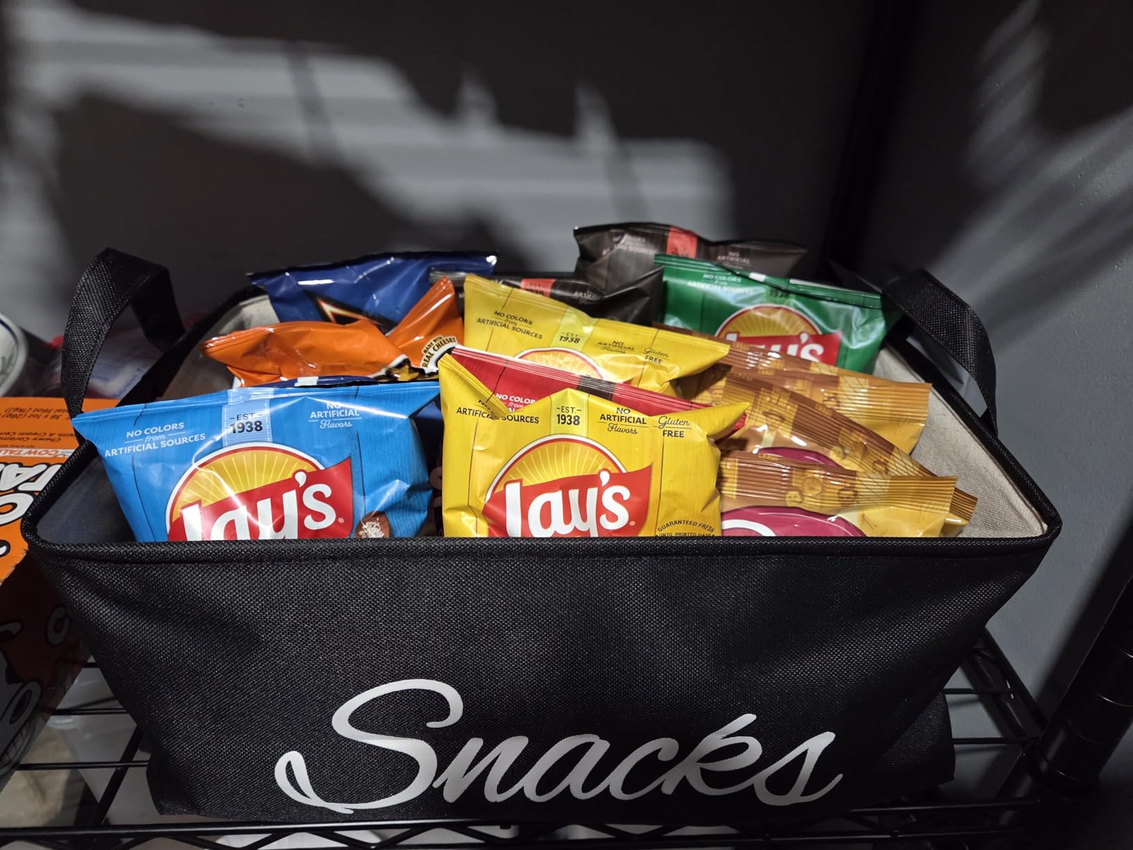 Newtay 17 Pcs Snack Basket Sets with 16 Pcs 2 Inch Clips, Black Burlap | Basket Organizer, Snack Storage Bins with Handles, Pantry Shelves Kitchen, Candy, Pretzels customer photo 1