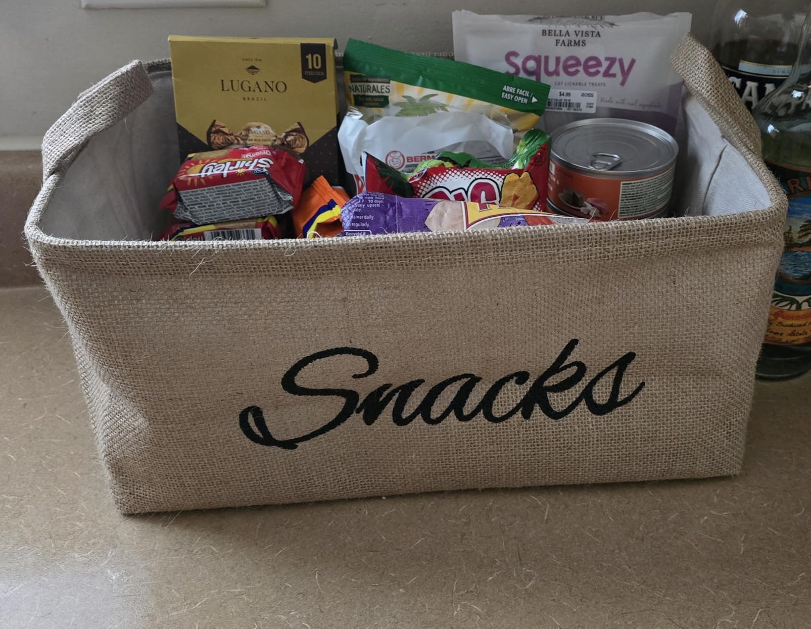 Newtay 17 Pcs Snack Basket Sets with 16 Pcs 2 Inch Clips, Black Burlap | Basket Organizer, Snack Storage Bins with Handles, Pantry Shelves Kitchen, Candy, Pretzels customer photo 2