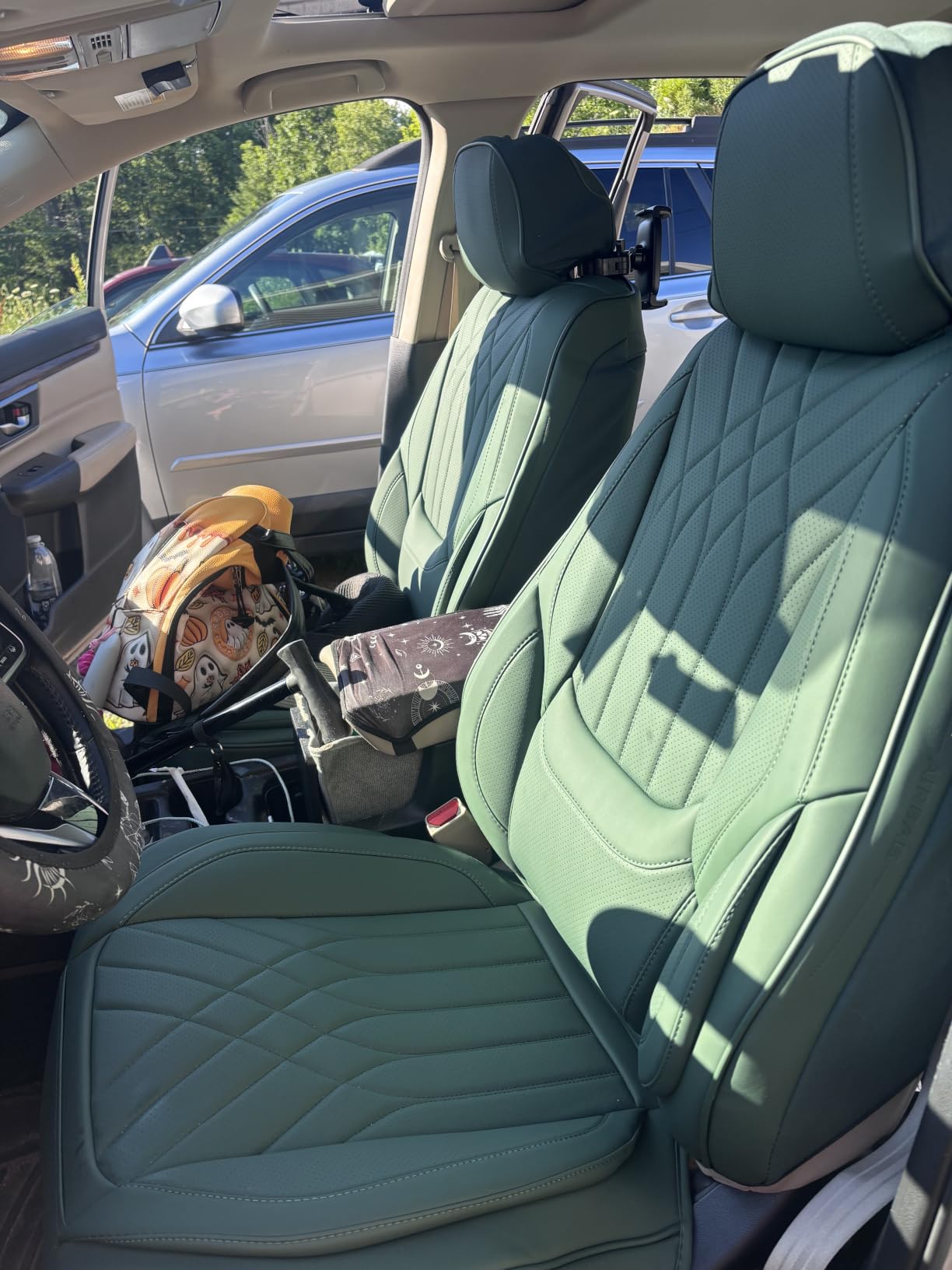 Black White Car Seat Covers Full Set Universal 5-Seater Full Wrap | Luxury Leather, Anti-Slip, Waterproof, Built-in Lumbar Support, Fits Most Cars/SUVs/Trucks, Front & Rear Seat Protection customer photo 2