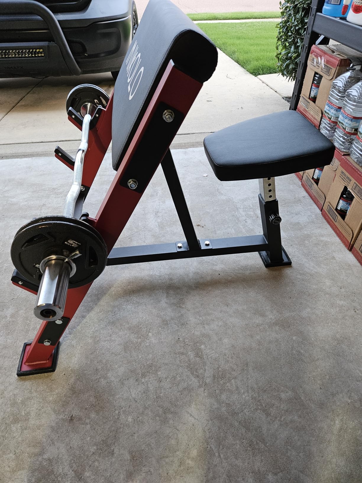 Mikolo Preacher Curl Bench, Seated Arm Isolated Barbell Dumbbell Bicep Station, Bicep Curl Machine with 2 Bar Holders for Home Gym customer photo 1