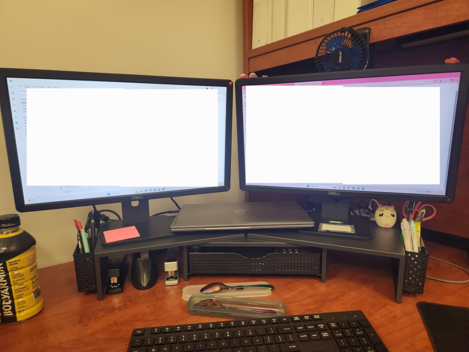gianotter Dual Monitor Stand Riser With Drawer and 2 Pen Holders, Computer Monitor Stand Desk Organizer and Accessories Desk Shelf (White) customer photo 1