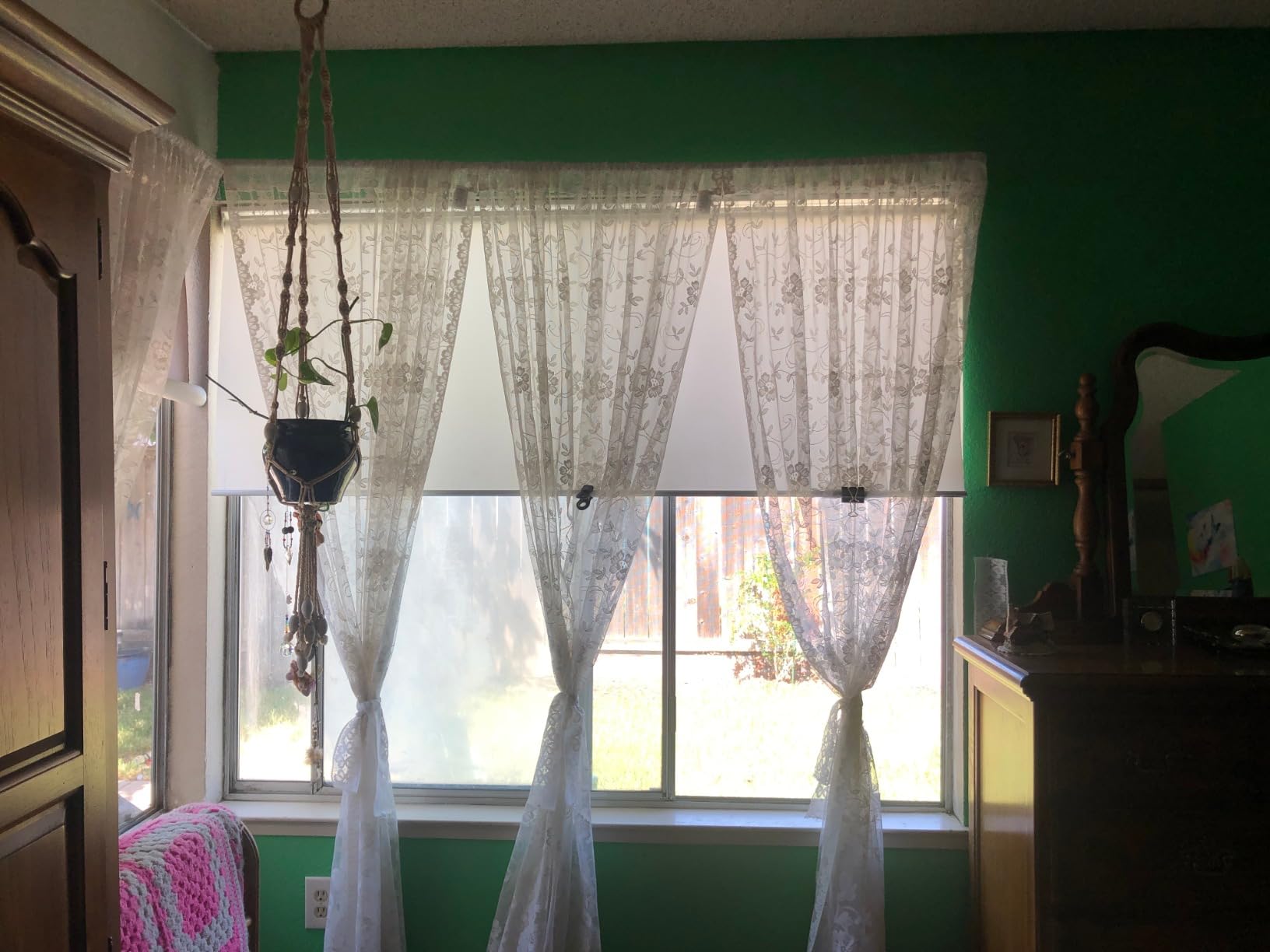 CHICOLOGY Cordless Roller Shade for Indoor Windows, Chalk White, 48x72 | Durable woven fabric, cordless lift, screw-mount metal brackets, low-profile design, pull down, true to size, spot clean only customer photo 2