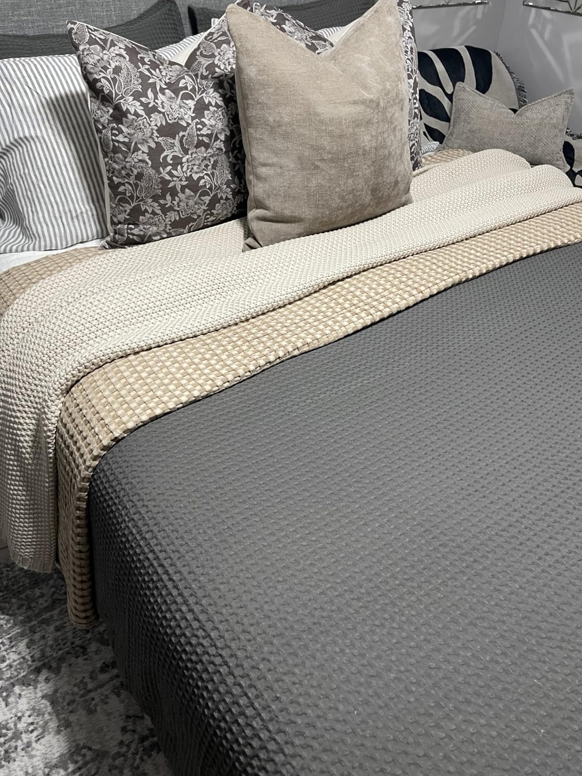 David's Home Textured Waffle Weave Duvet Cover Set, Queen Size, Natural | Breathable Cozy for All Season, 300GSM, OEKO-TEX Certified, Hidden Zipper, 8 Corner Ties customer photo 2