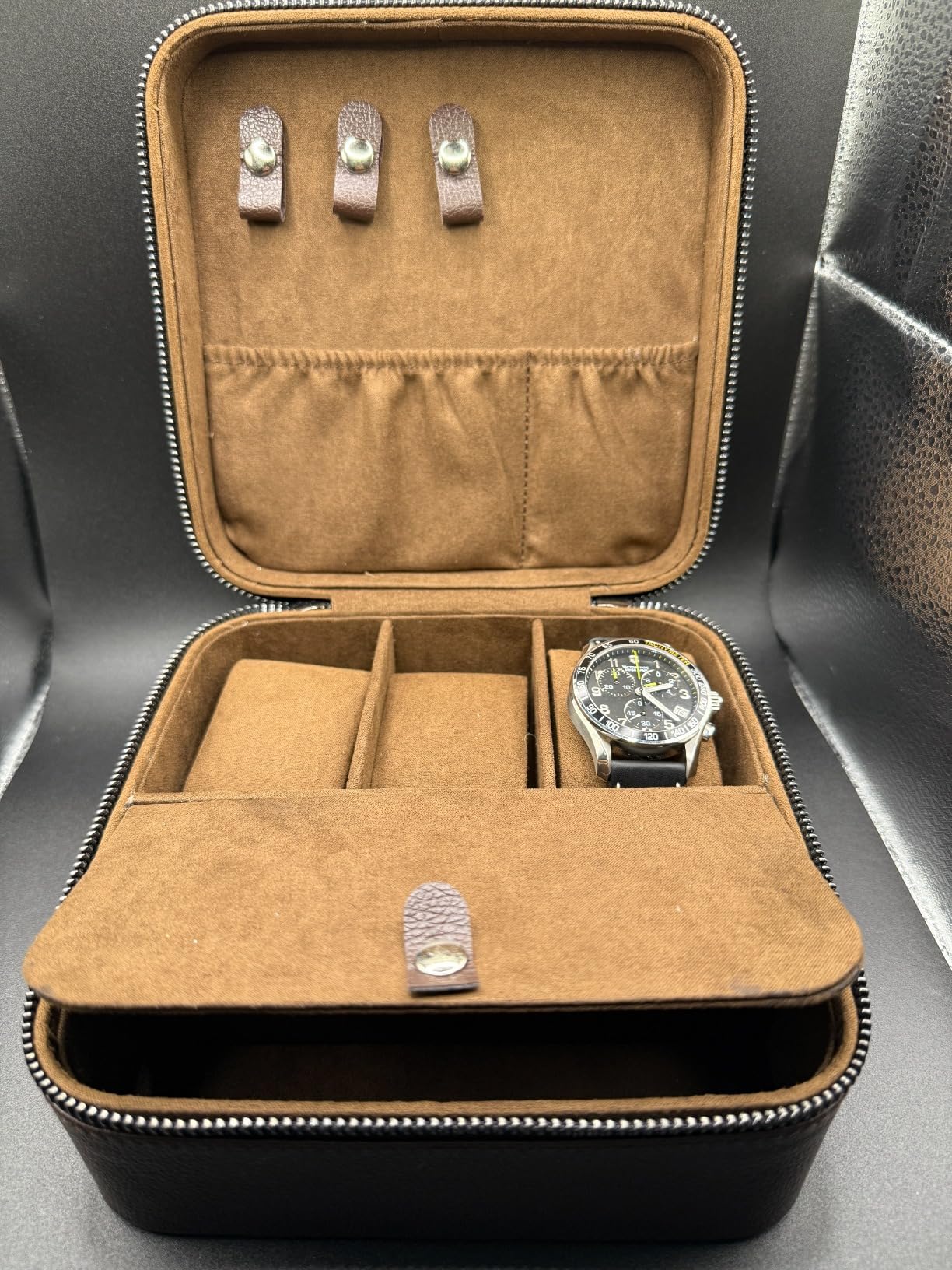 ProCase Travel Watch Case, 2 Slots Mens Jewelry Box -Black | PU Leather Storage Case for Watches, Cufflinks and Accessories, Zippered Carrying Organizer Bag for Man customer photo 2