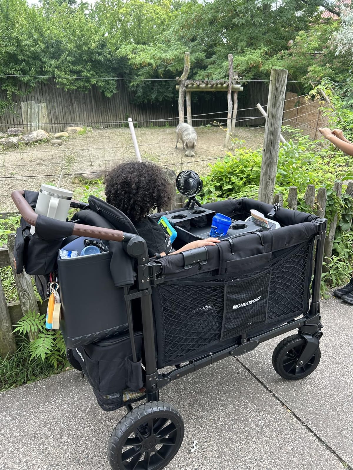 WonderFold W4 Luxe Pro Stroller Wagon, Aluminum Frame, 4 Seater, Black | Collapsible Stroller Wagon with an Adjustable Canopy & Push Handle, XL All-Terrain Wheels & 5-Point Harnesses for Kids customer photo 2