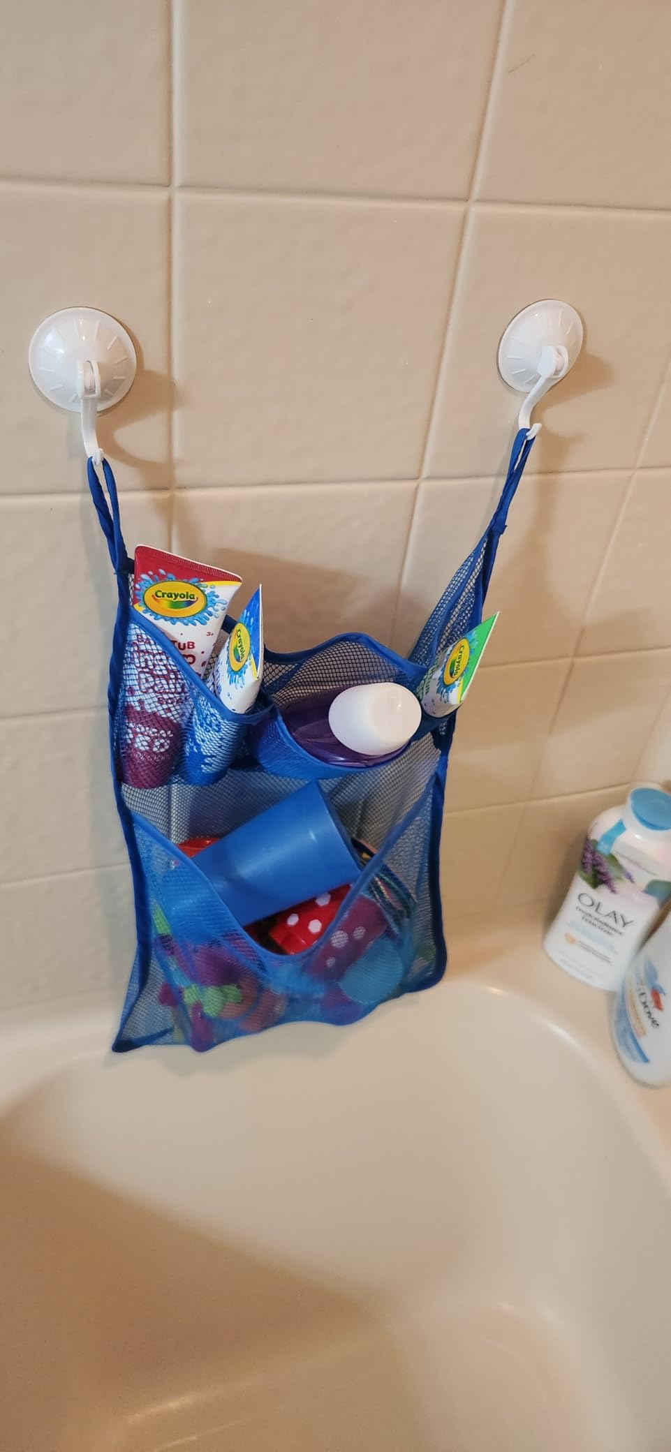 Comfylife Large Bath Toy Organizer - 3 Compartment Bath Toy Holder for Bathtub & Shower - Quick-Dry Mesh with 4 Strong Adhesive Hooks customer photo 2