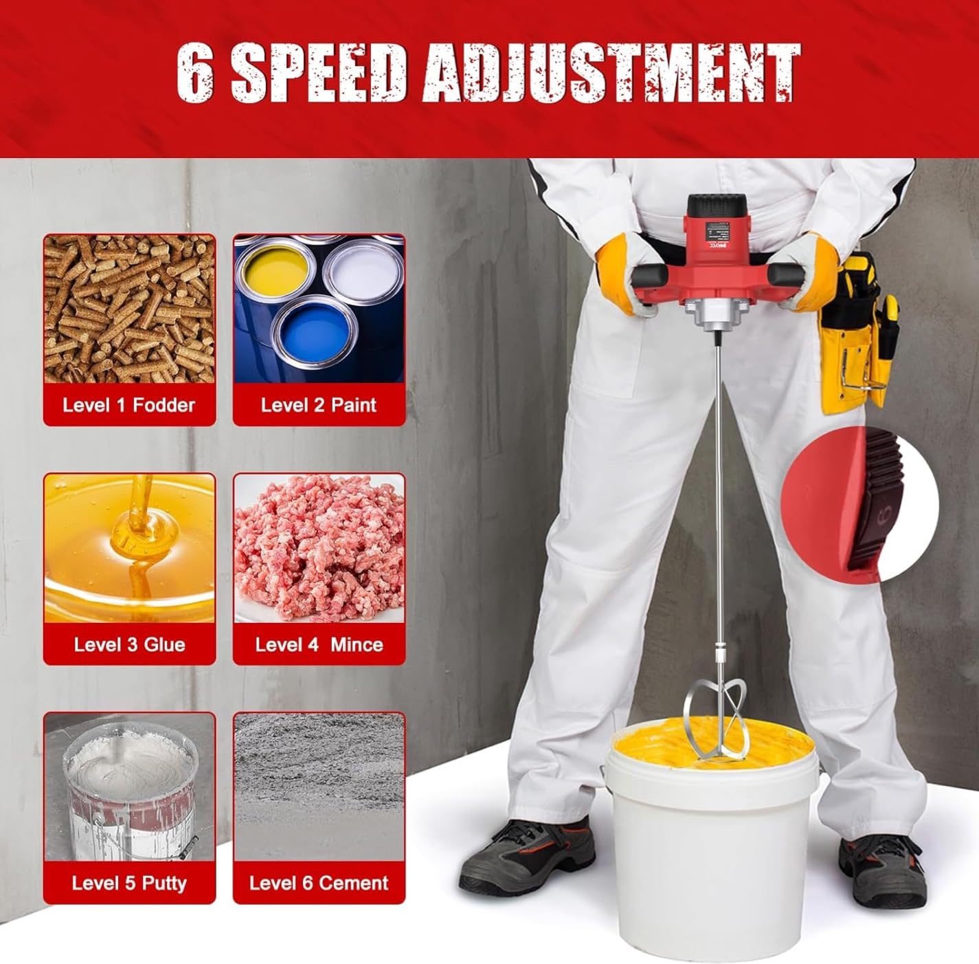 IMAYCC Cement Mixer 2100W, Portable Concrete Mixer, 110V Handheld Mud Mixer for Motar, Paint, Grout, Plaster, Thinset, Fodder Stirring Tool customer photo 1