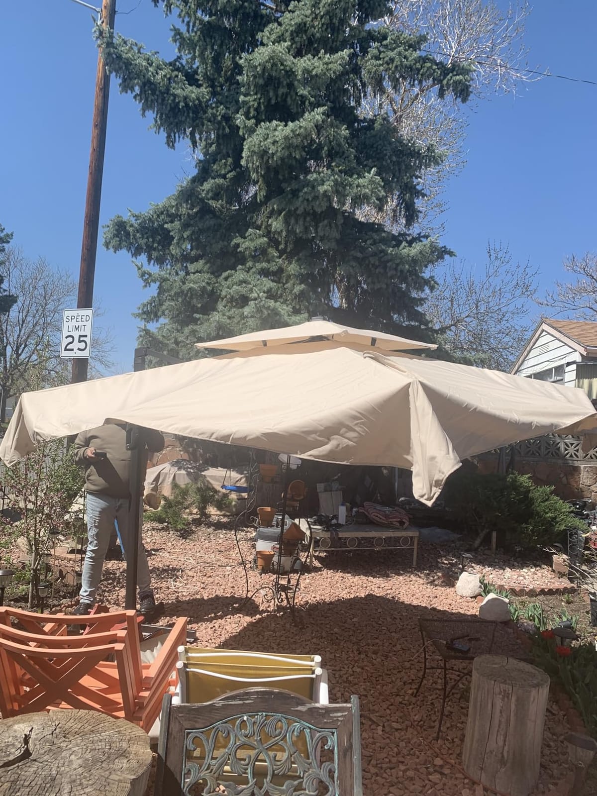 10x10 FT Outdoor Cantilever Patio Umbrella, Beige | Aluminum Frame, Waterproof & UV-Protective Fabric, 2-Tire Canopy, 360-degree Rotation, 7 Level Tilt, for Pool Garden Deck customer photo 2